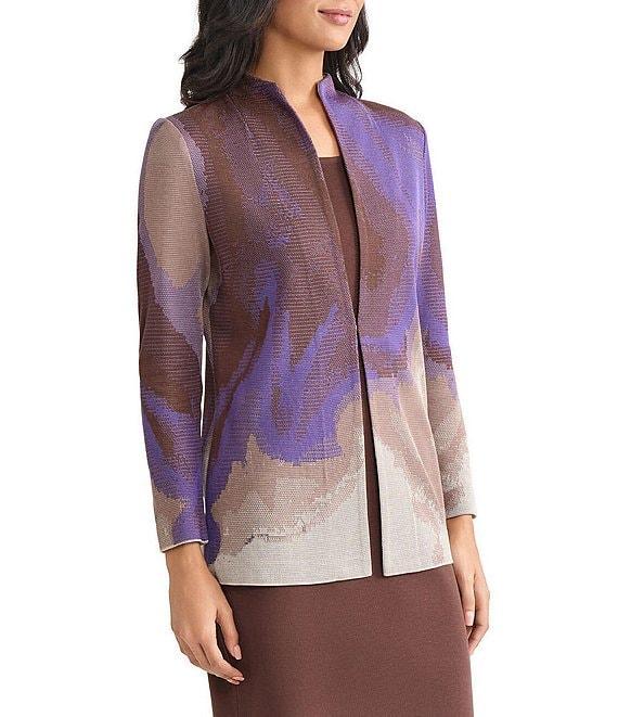 MISOOK Multi Pattern Jacquard Knit Funnel Neck Long Sleeve Jacket Product Image