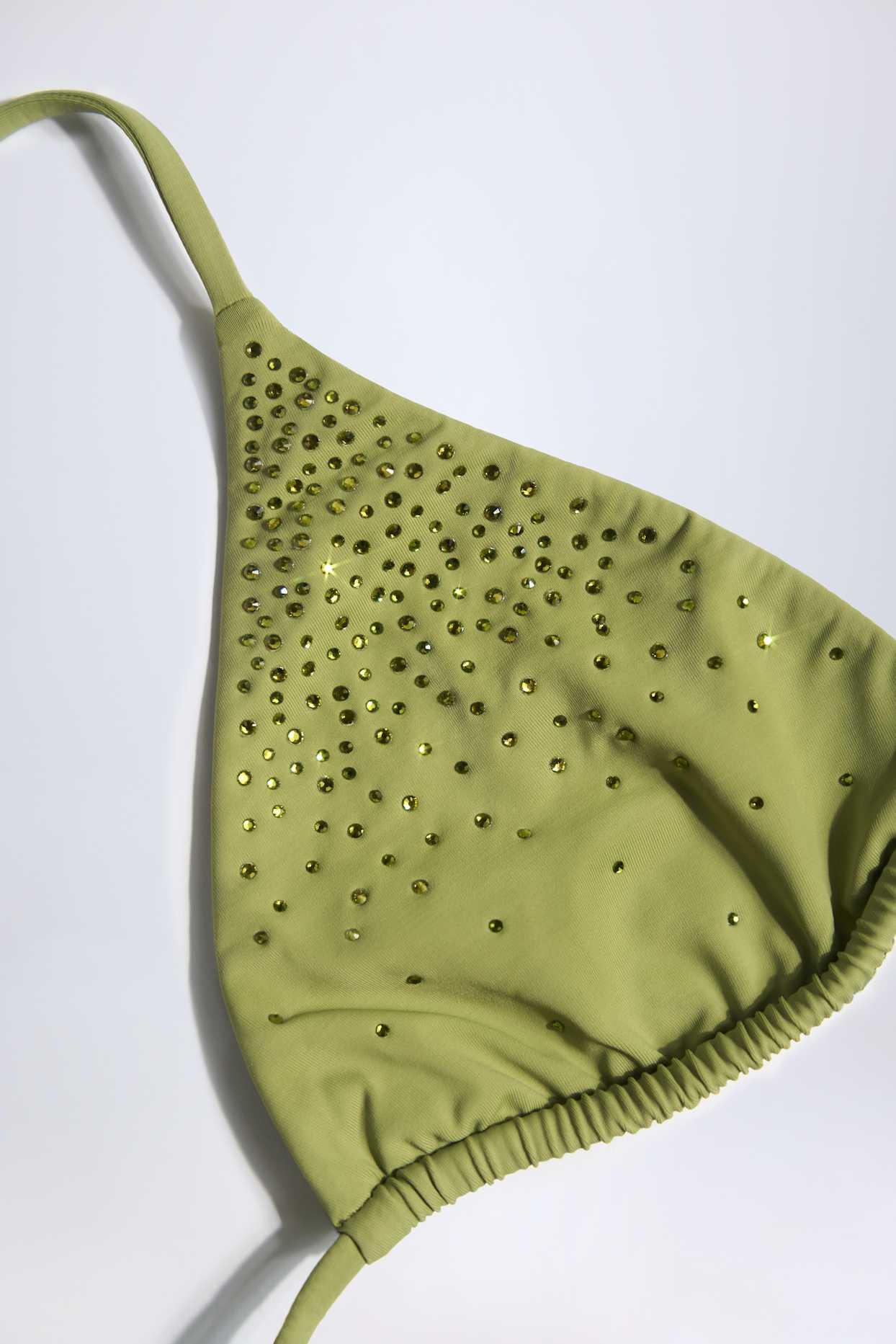 Embellished Triangle Bikini Top in Olive Green Product Image