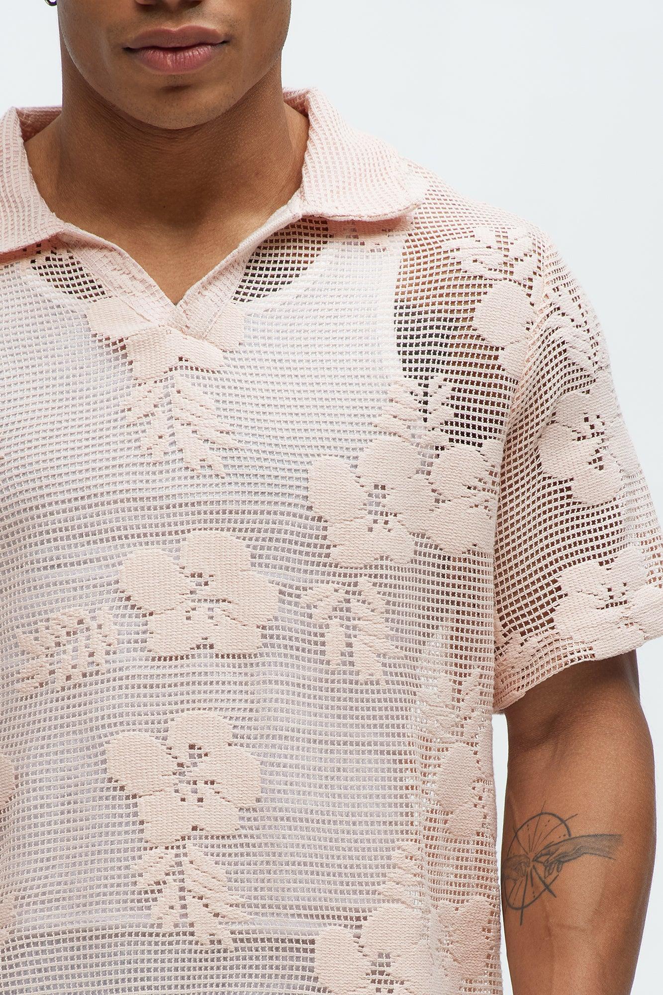 Eastland Crochet Lightweight Johnny Collar Shirt - Mauve Product Image