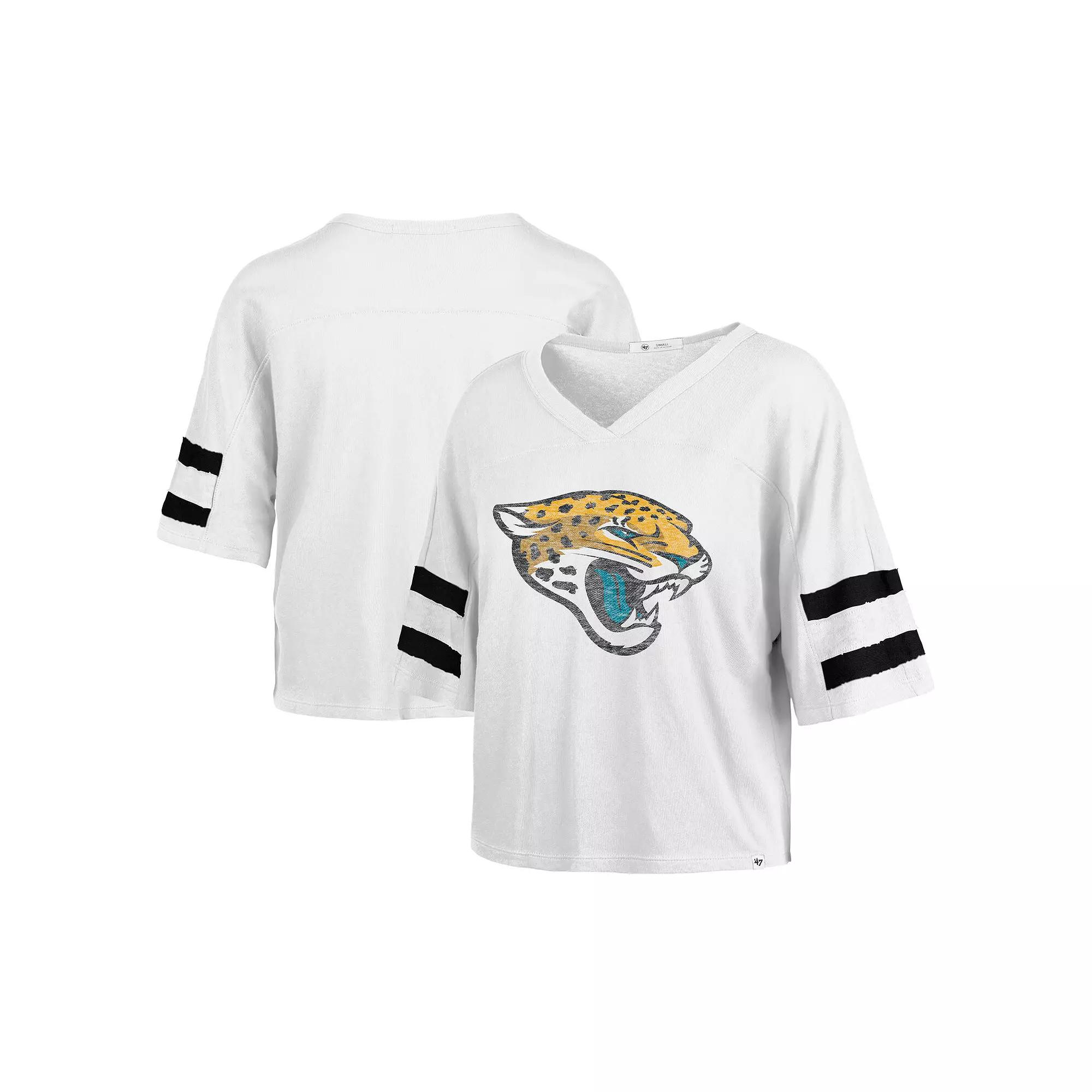 Women's '47 White Jacksonville Jaguars  Double Header Scout Cropped V-Neck T-Shirt, Size: XL Product Image