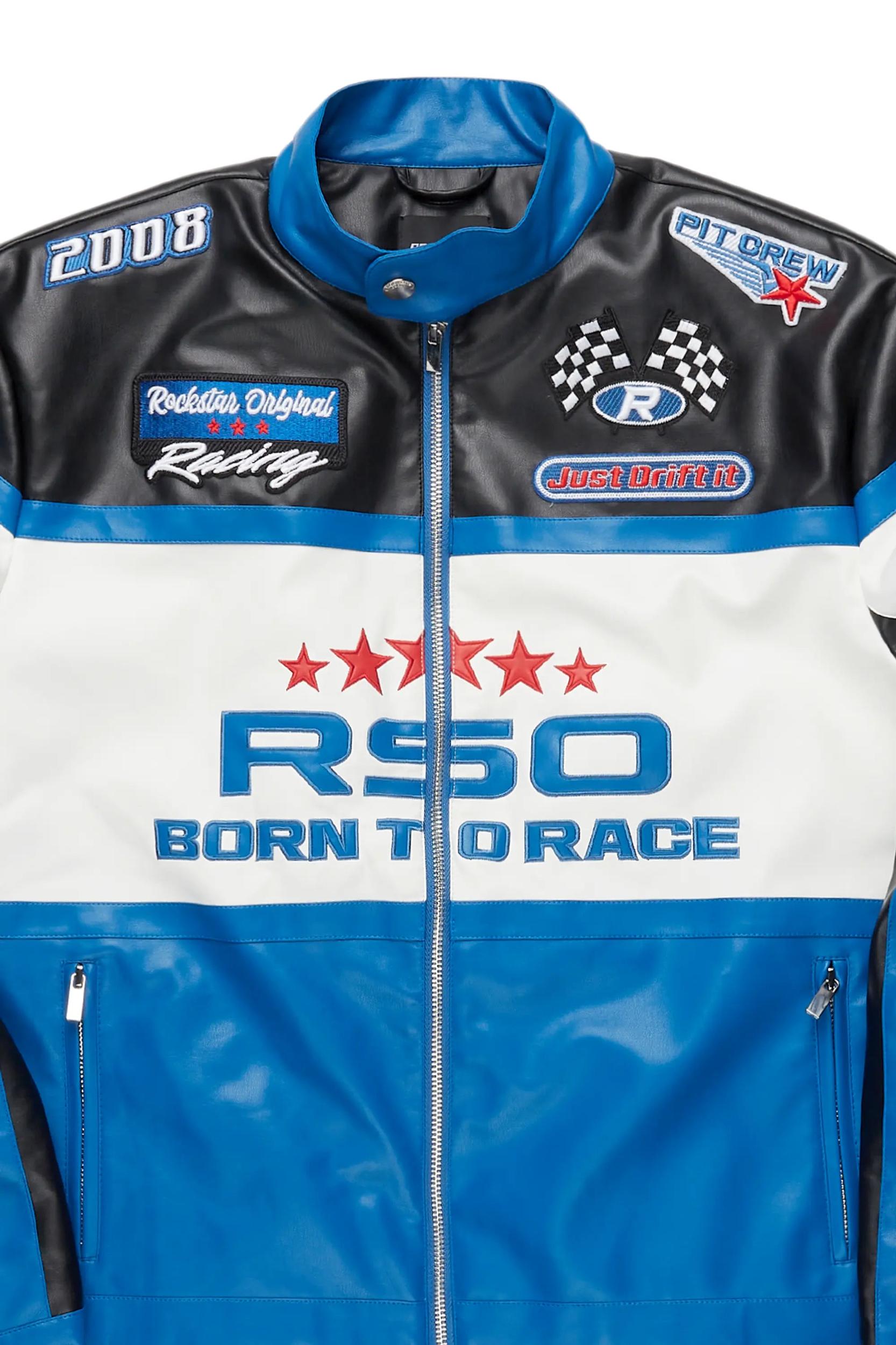 Balint Black/Blue Leather Moto Jacket Male Product Image