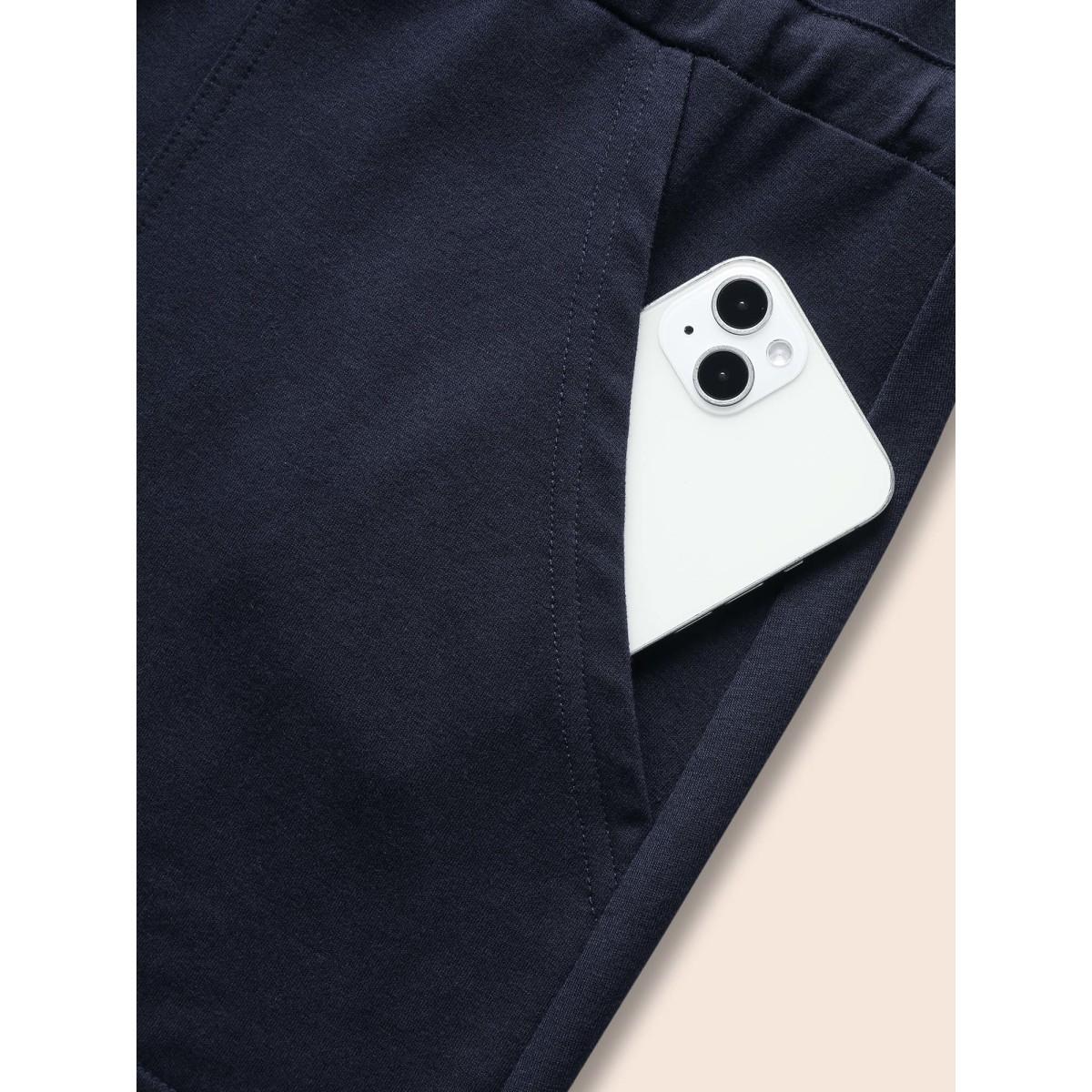 Plus Size Plain Pocket Drawstring Overall Dress Navy Women Casual Non Non Sleeveless Curvy BloomChic 28/5X Product Image