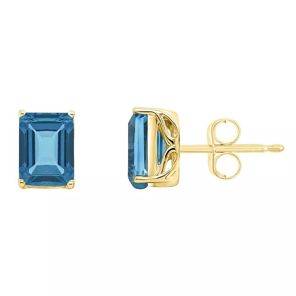 Alyson Layne 14k Gold Emerald Cut London Blue Topaz Stud Earrings, Women's Product Image