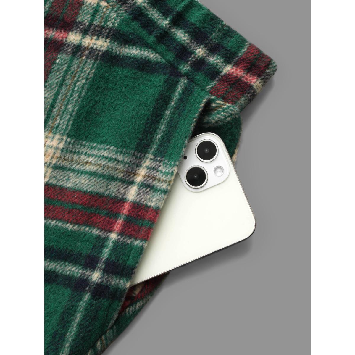 Plus Size Plaid Pattern Elastic Waist A-line Mini Skirt Women DarkGreen Retro Low stretch Slanted pocket Elegant Skirts BloomChic 22-24/3X Product Image