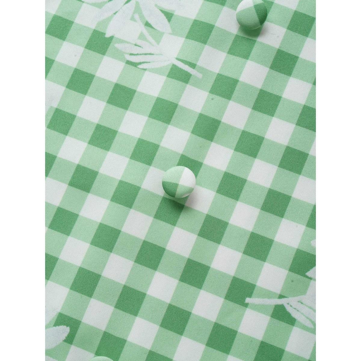 Plus Size Gingham Floral Ruffles Button Detail Dress Sage Women Casual Button V-neck Half Sleeve Curvy BloomChic 12/L Product Image