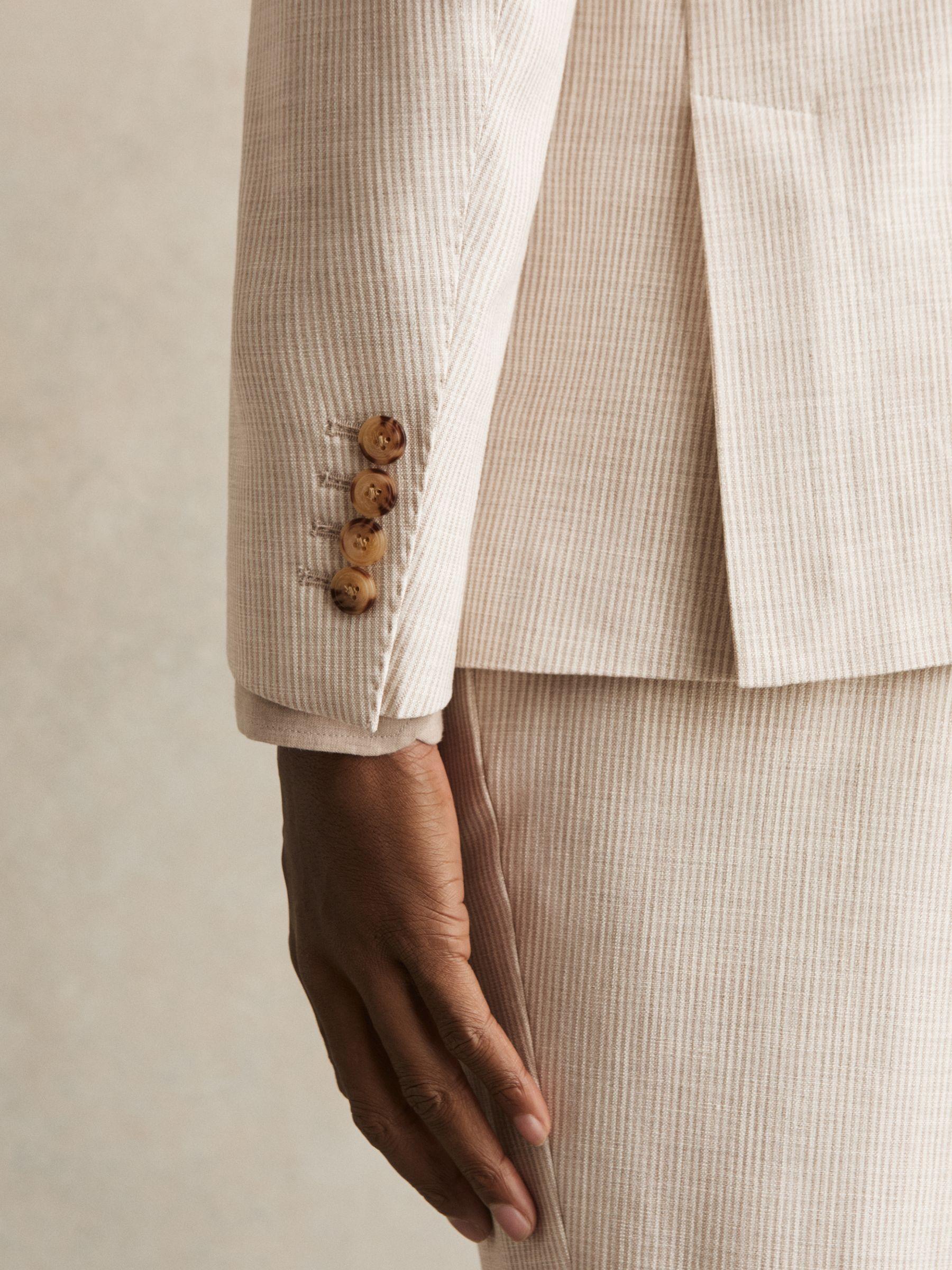 Slim Fit Single Breasted Pinstripe Suit Blazer in Oatmeal/White Product Image