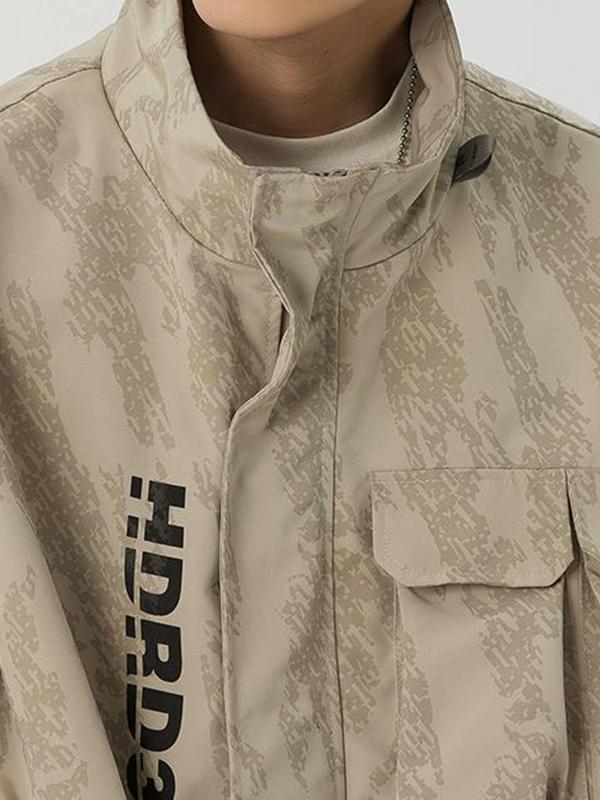 Men's Vintage Print Multi Pocket Zip Up Jacket Product Image