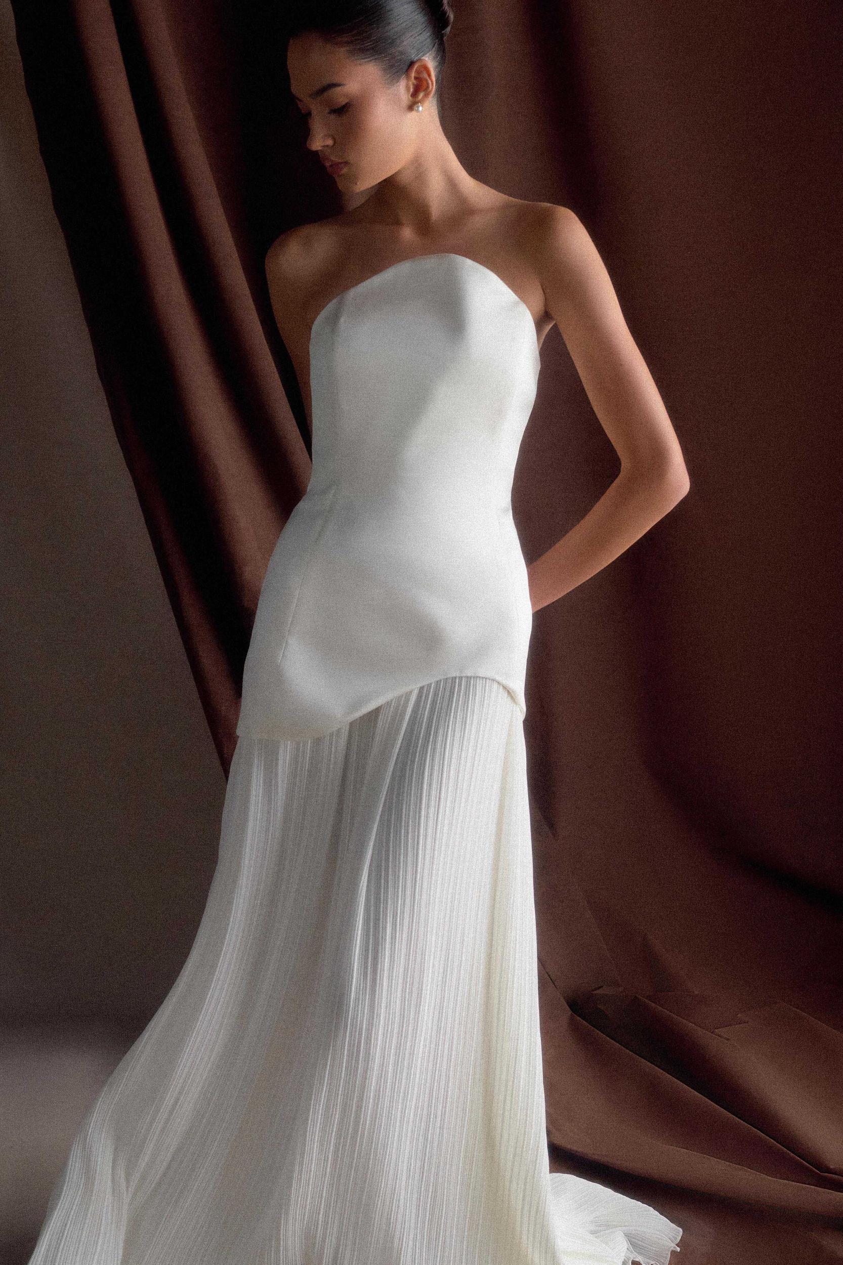 Juno Strapless Pleated Maxi Gown - White Product Image