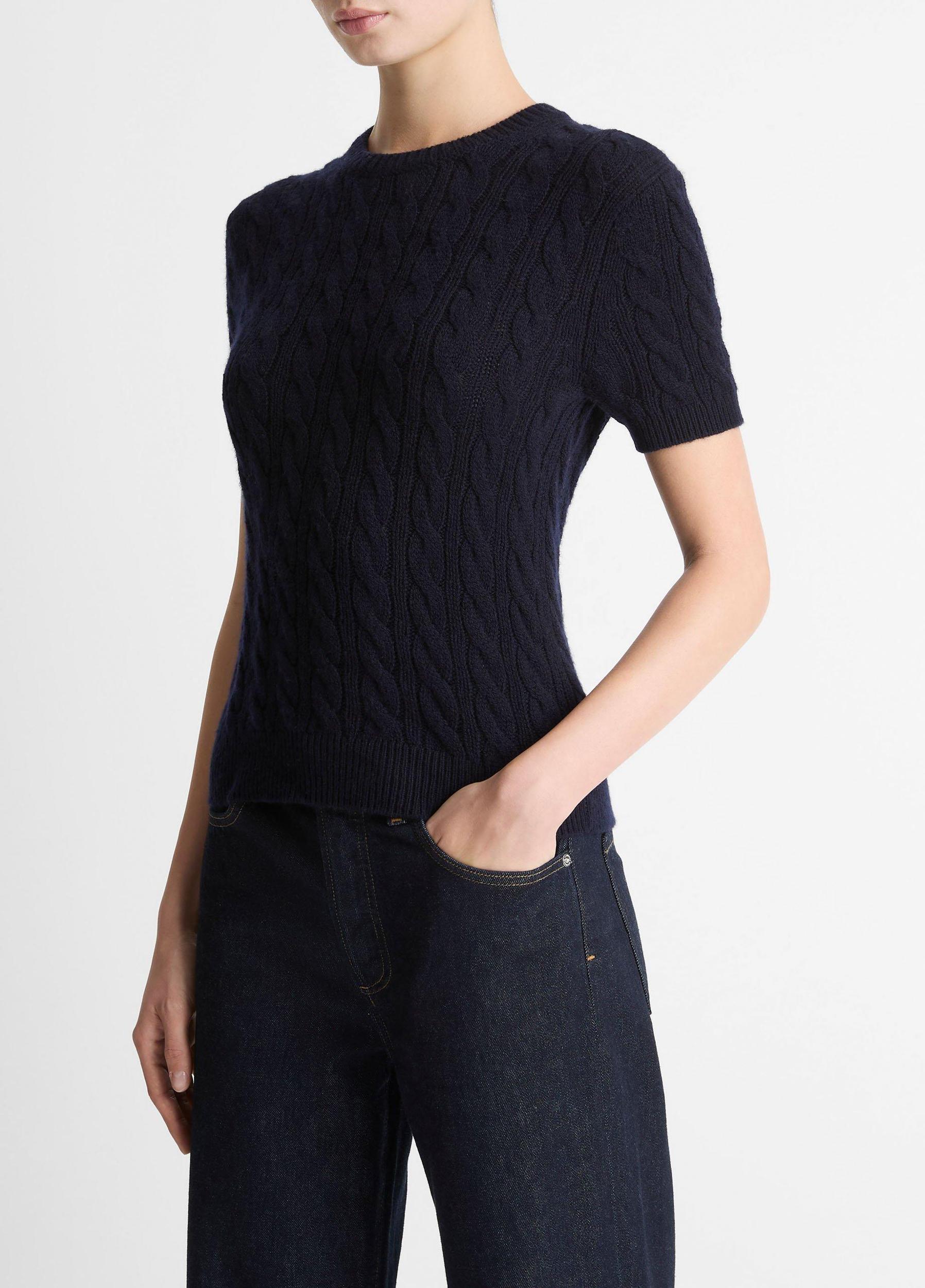 Cable-Knit Wool & Cashmere-Blend Short-Sleeve Sweater Product Image