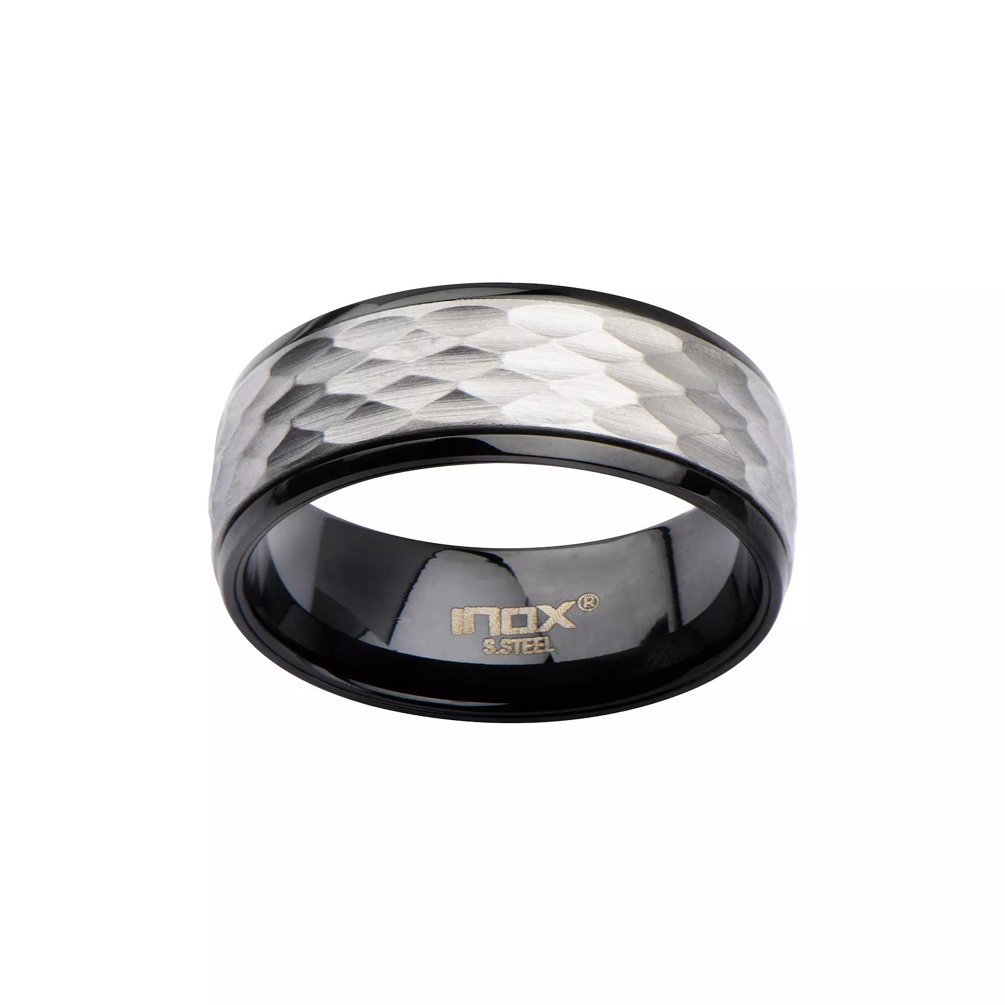 Men's Stainless Steel Matte & Plated Black Textured Ring, Size: 9, Two Tone Product Image