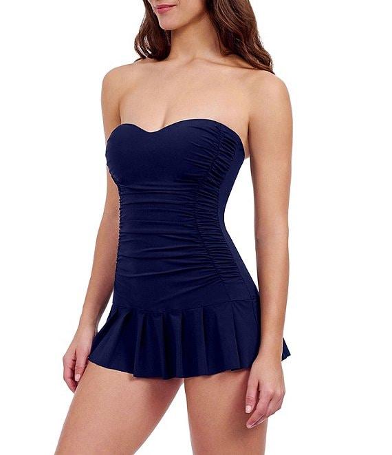 Profile by Gottex Tutti Frutti Sweetheart Neck Shirred Bandeau Pleated Skirt One Piece Swim Dress Product Image