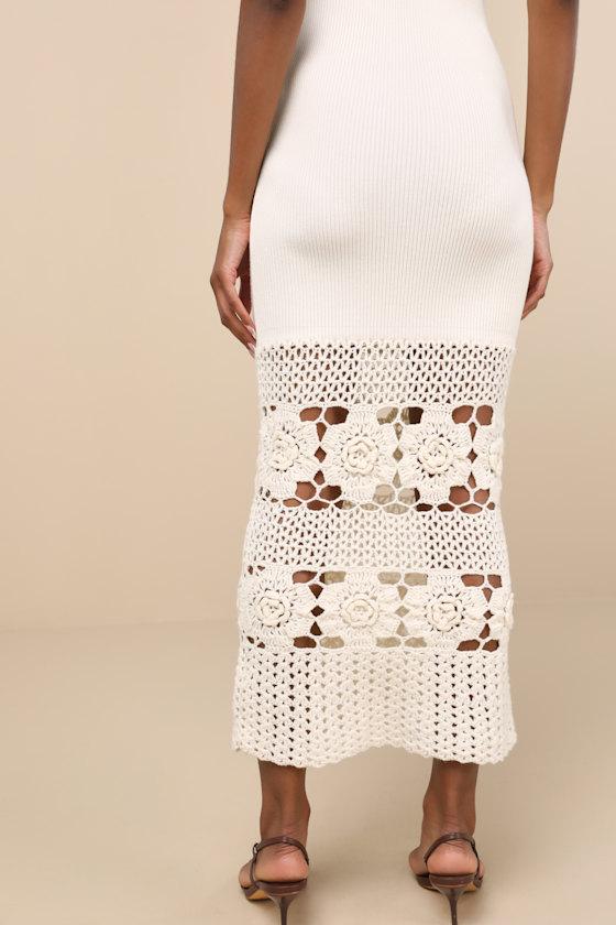 Breyla Ivory Ribbed Knit Sleeveless Sweater Midi Dress Product Image