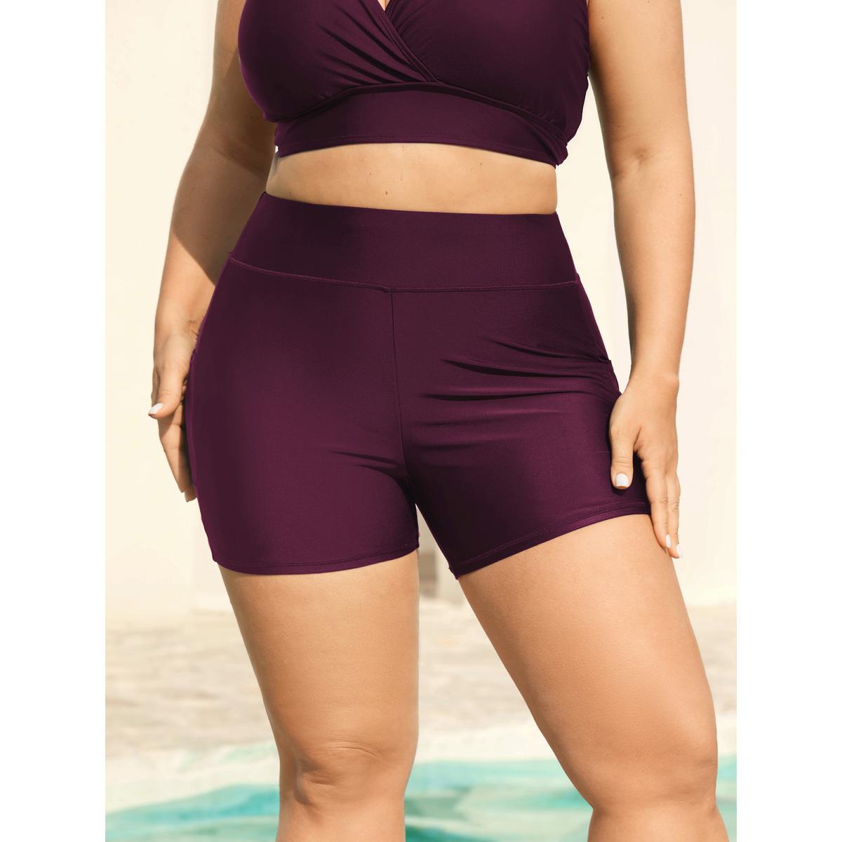 Plus Size Sculpting Pockets Solid Swim Bottoms Women's Swimwear Black Beach Patchwork High stretch Skinny High Rise Side seam pocket Curve Swim Bottoms BloomChic 22-24/3X Product Image