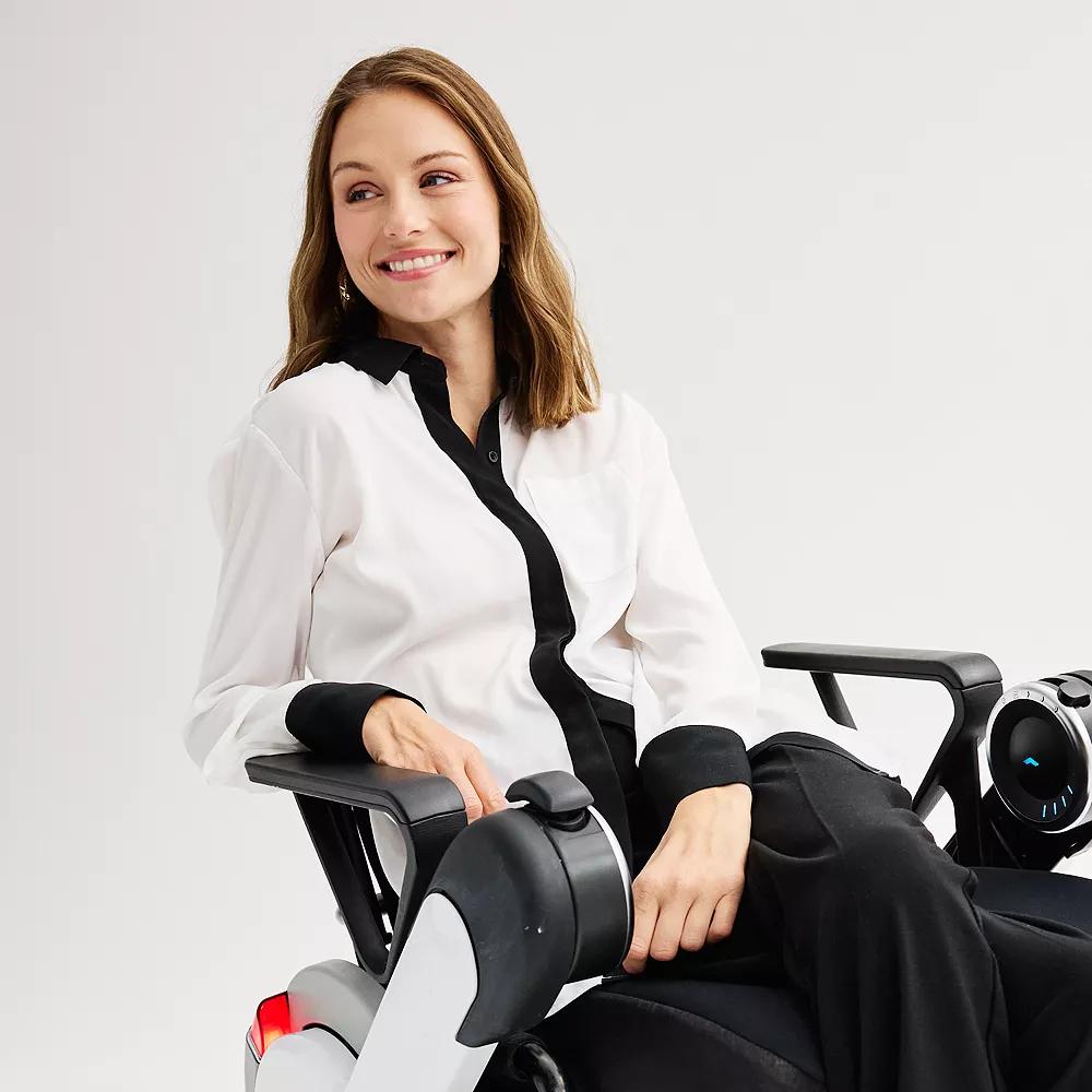 Women's Nine West Adaptive Magnetic Closure Drapey Satin Long Sleeve Shirt,  Product Image