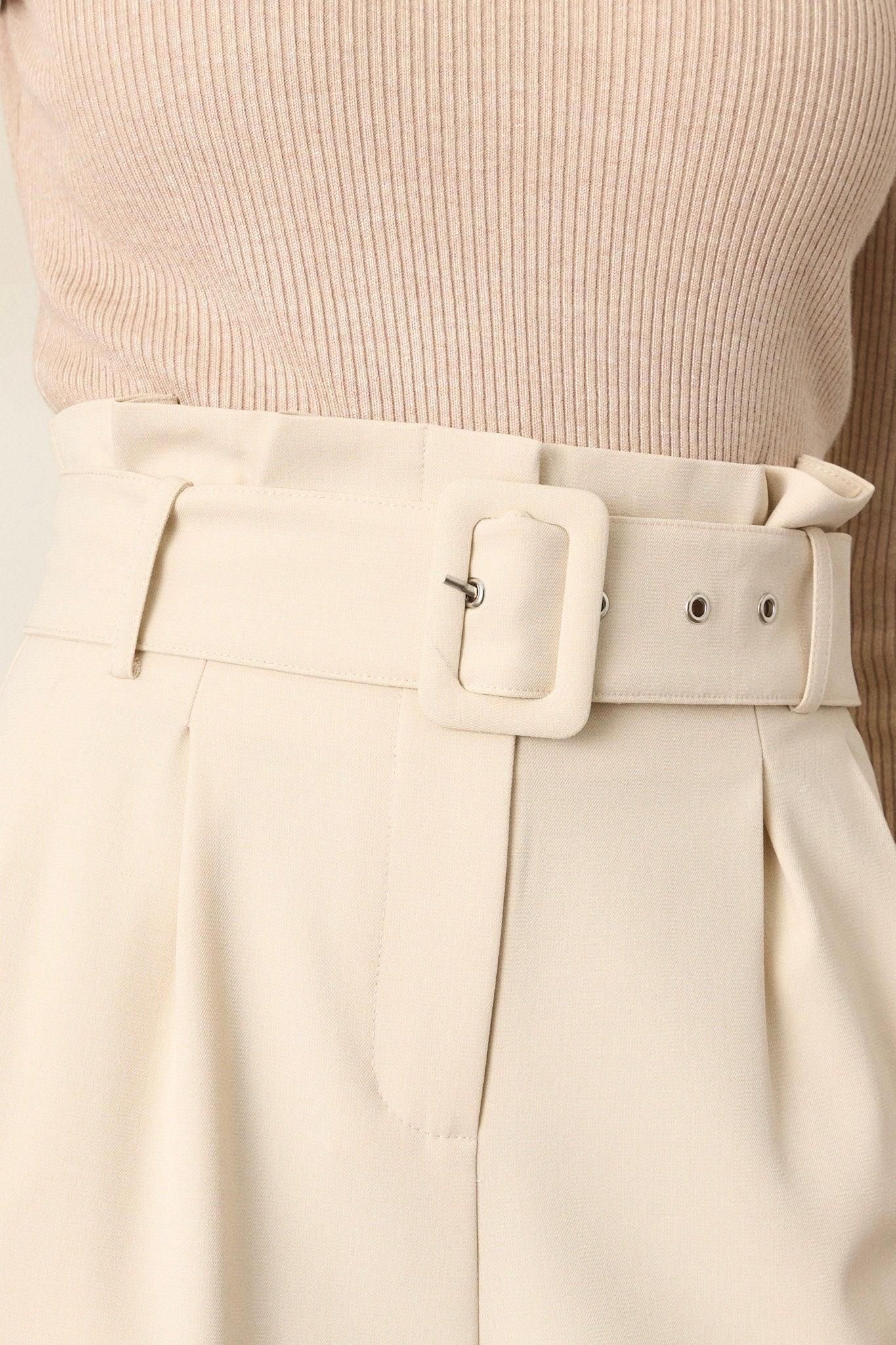 Place To Be Oatmeal Belted Wide Leg Pants Product Image