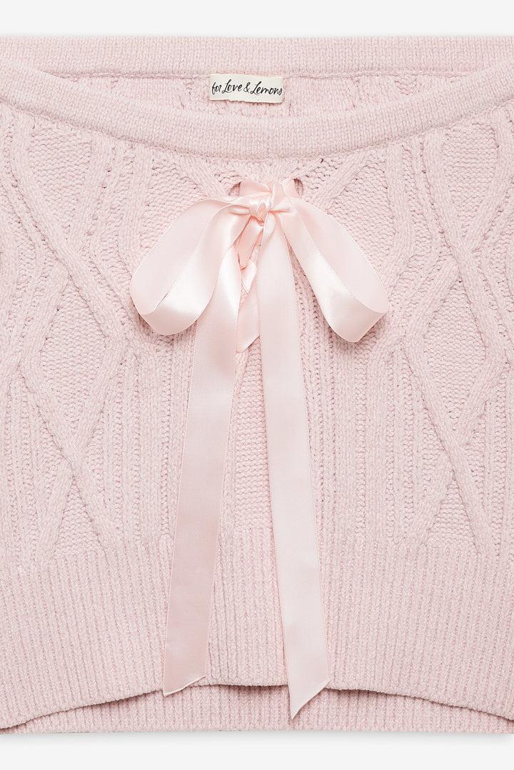 Chenille Cable Knit Mini Skirt — Pink Product Image