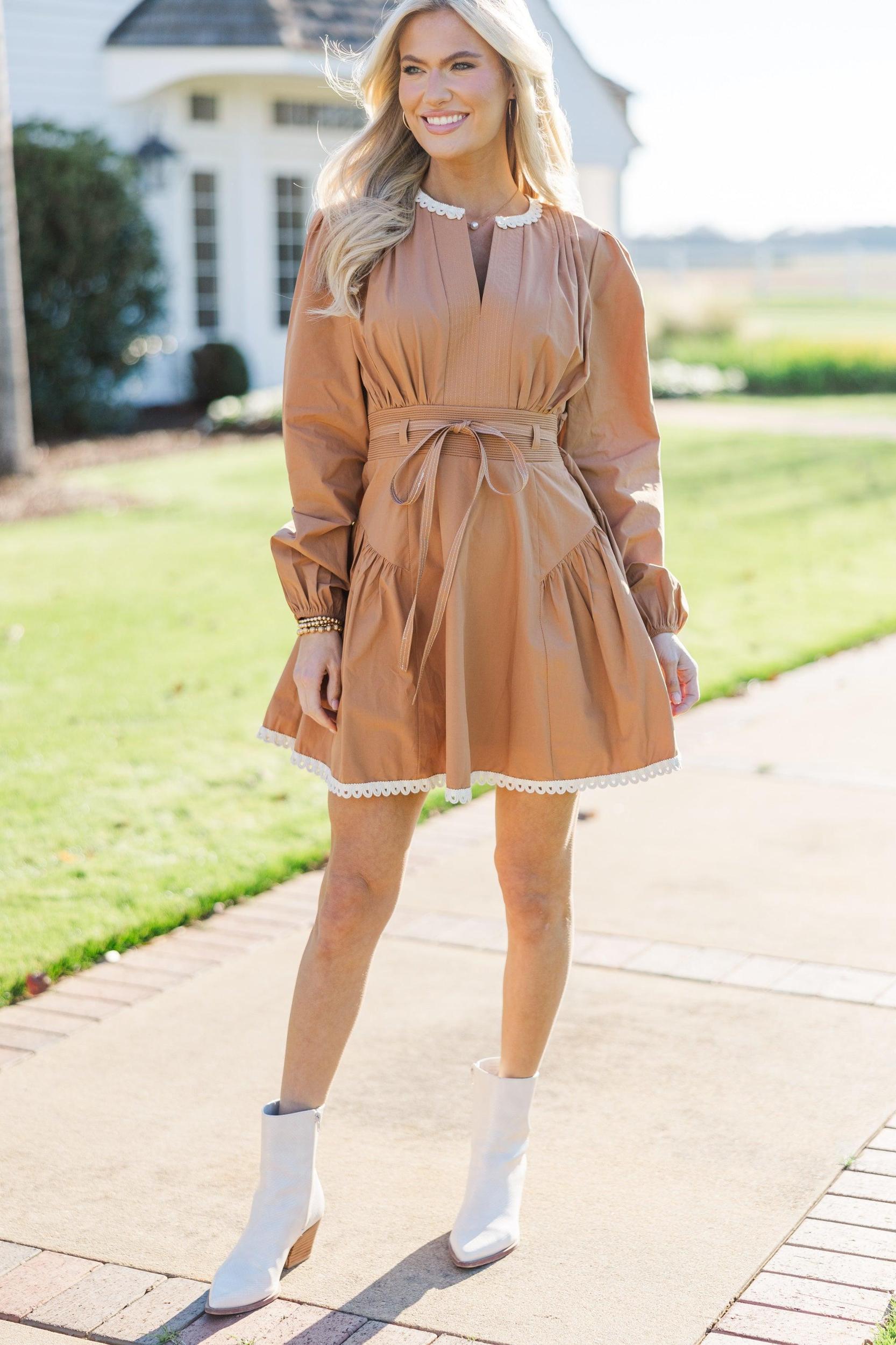 Just What You See Mocha Brown Crochet Dress Female Product Image