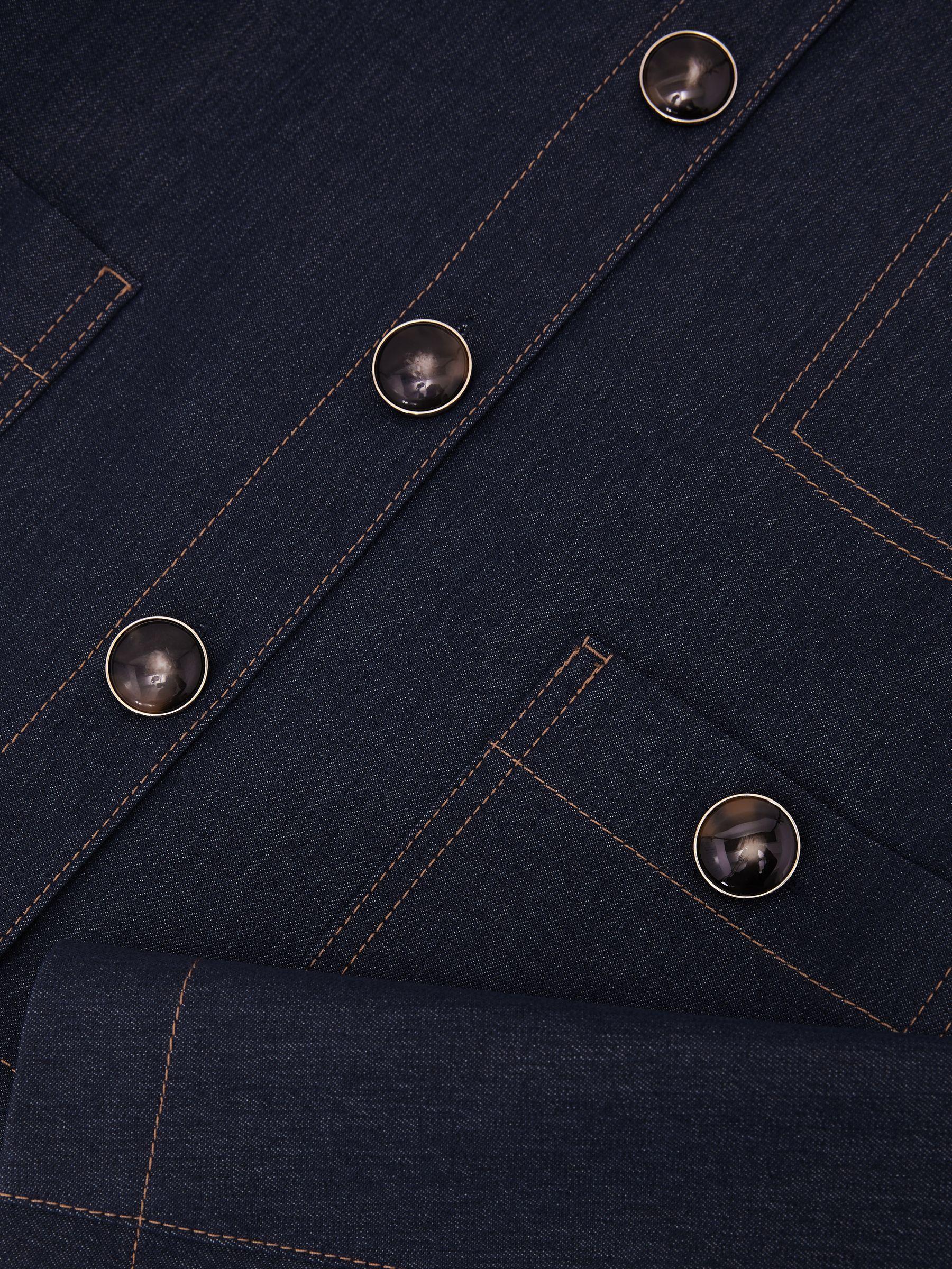 Collarless Denim-Look Cropped Jacket in Dark Blue Product Image