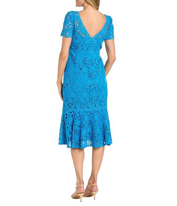R & M Richards Short Sleeve Crew Neck Fit and Flare Lace Midi Dress Product Image