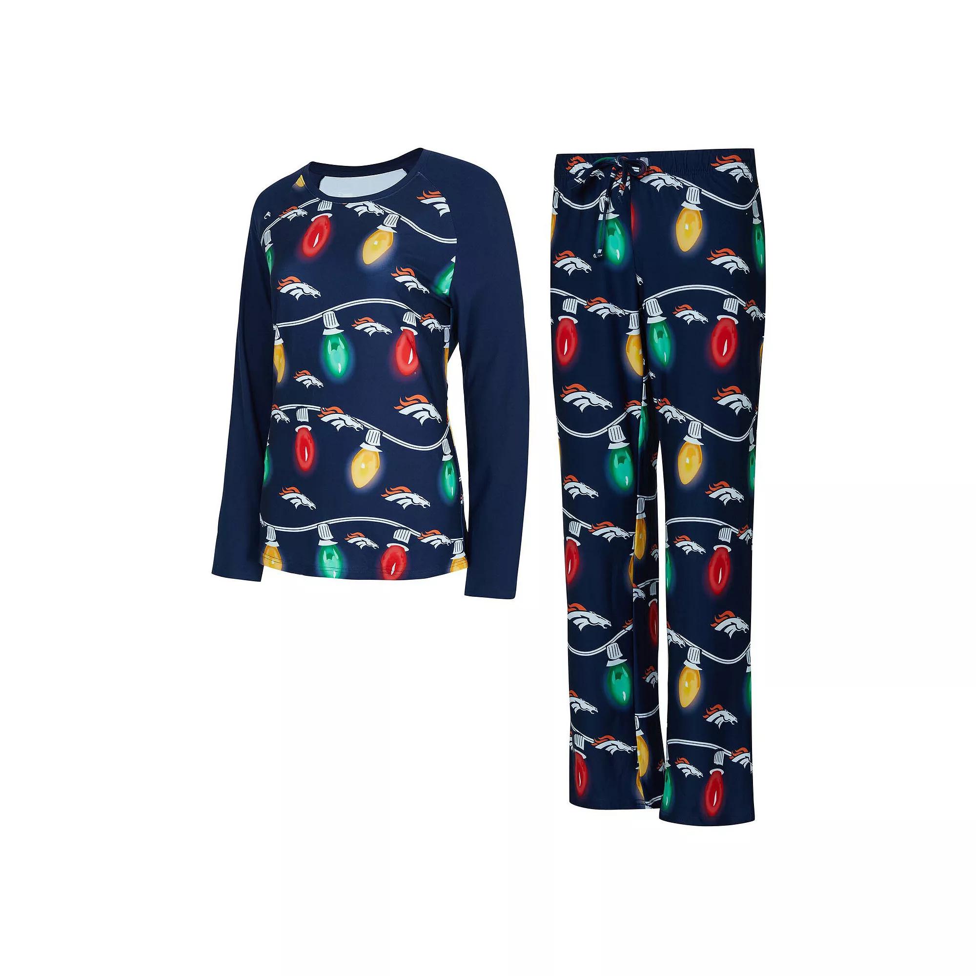 Womens Concepts Sport Denver Broncos Garland Knit Raglan Long Sleeve T-Shirt & Pants Set Blue Product Image