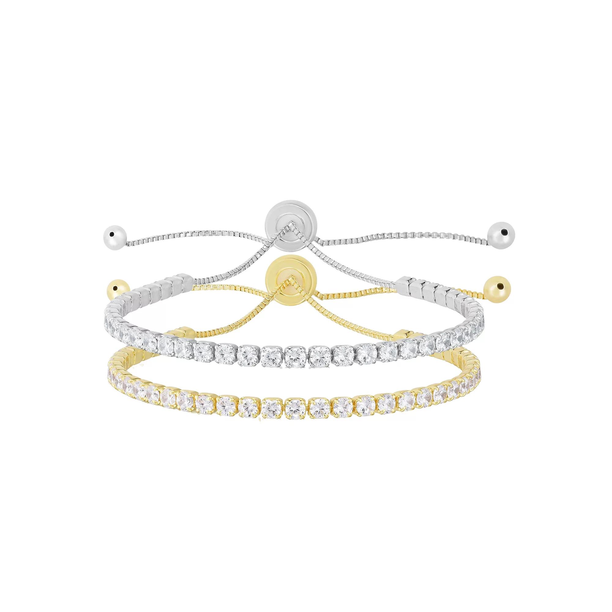 Sunkissed Sterling Two Tone Cubic Zirconia Tennis Bracelet Duo Set, Women's, Size: 7", Two Tone Gold Silver Product Image