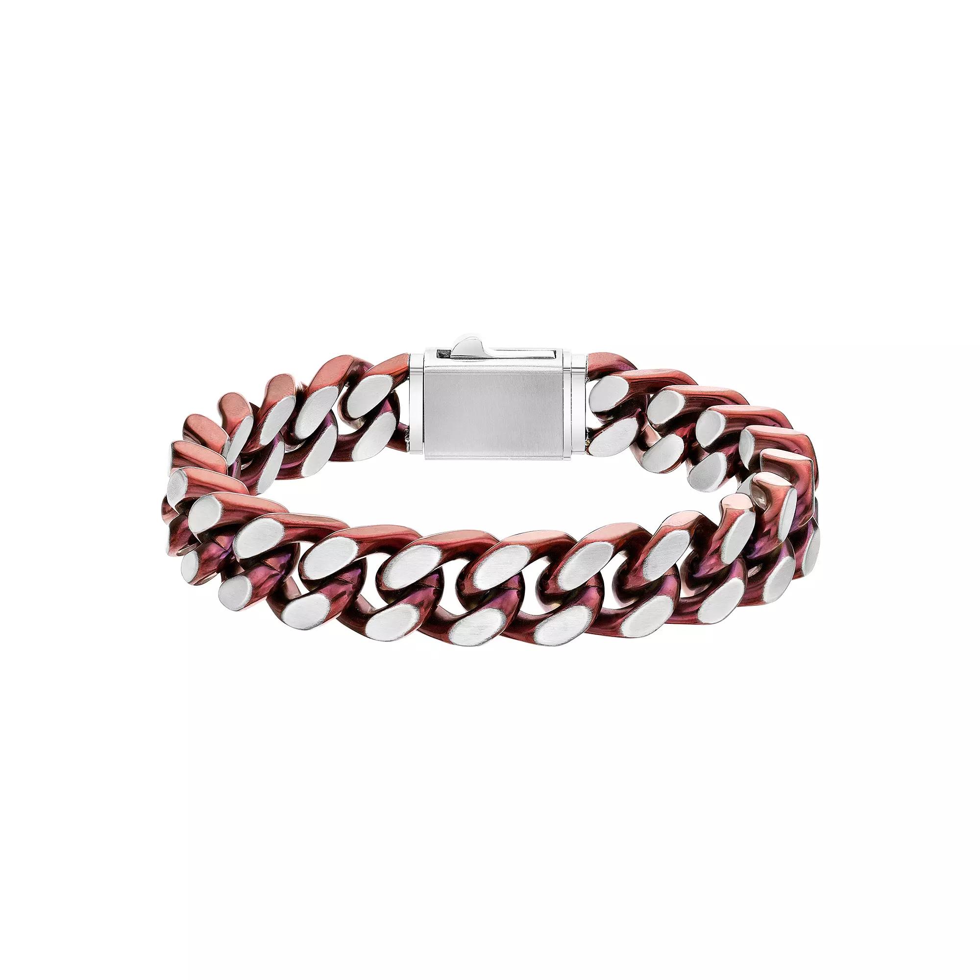 Men's LYNX Red Stainless Steel Curb Chain Bracelet, Size: 9" Product Image