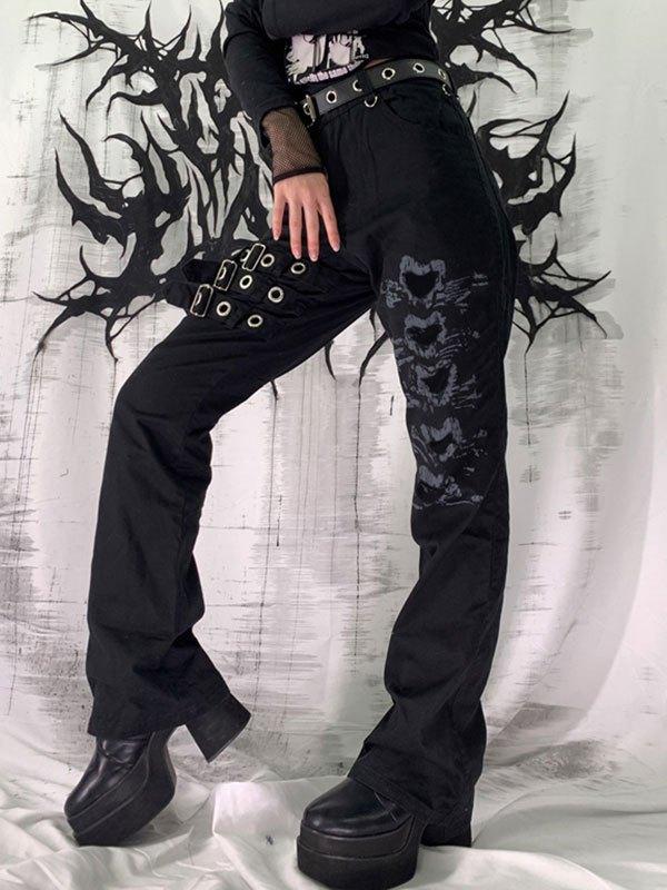 Buckle Strap Detail Printed Cargo Jeans Product Image