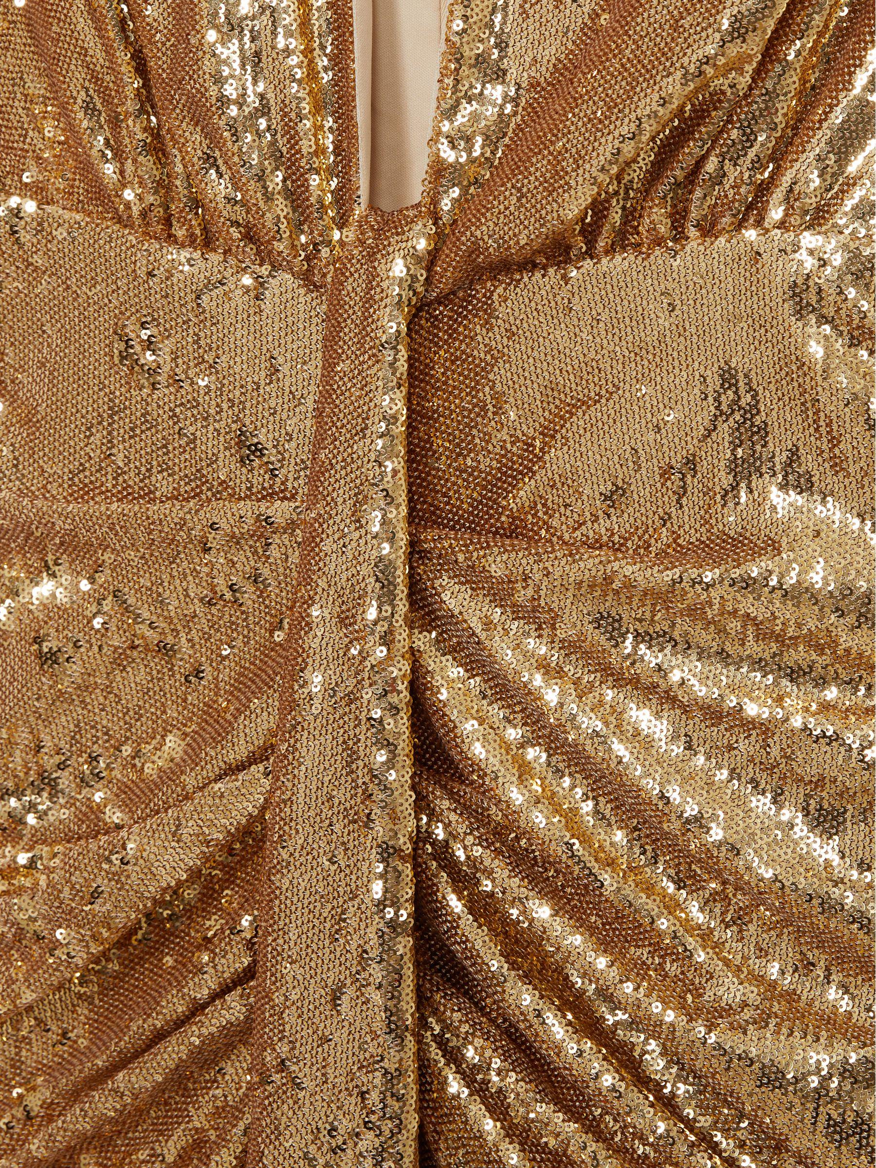 Halston Gold Sequin Halterneck Plunge Dress in Gold Product Image