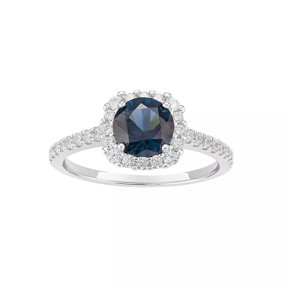 PRIMROSE Sterling Silver Cubic Zirconia Square Halo Ring, Women's, Size: 9, Sterling Silver Blue Product Image