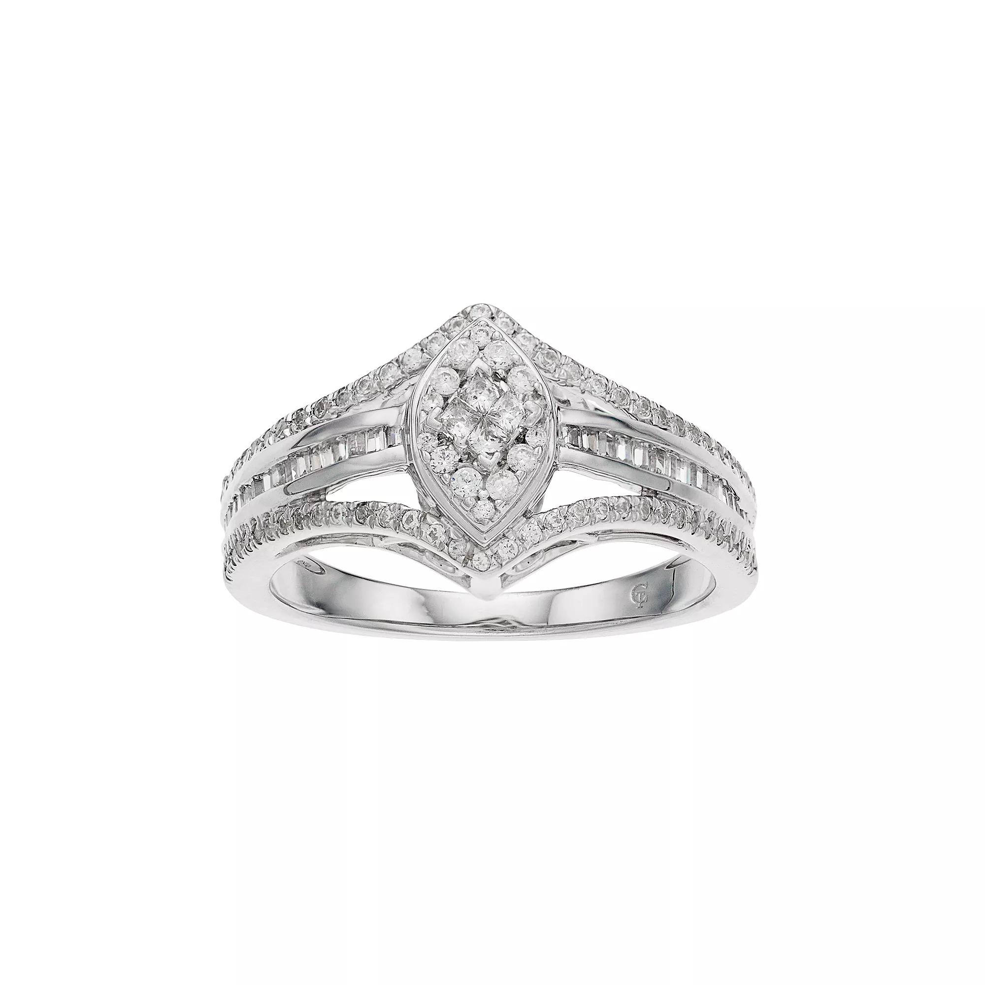10k White Gold 1/2 Carat T.W. Diamond Marquise Ring, Women's, Size: 8, 10k Whgold Product Image