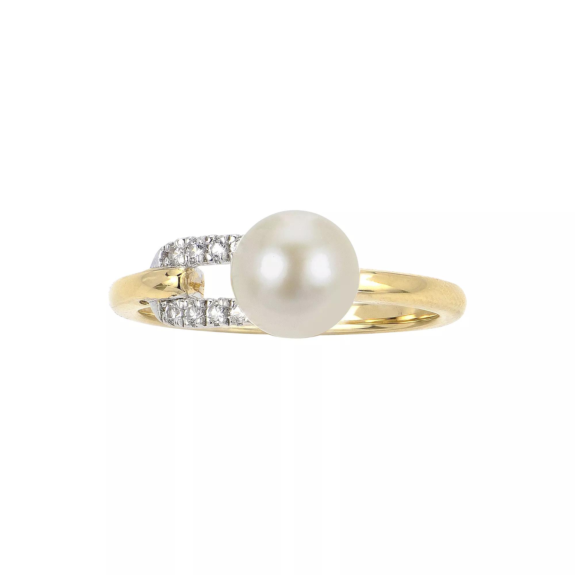 PearLustre by Imperial 14k Gold Over Silver Two Tone Freshwater Cultured Pearl & Lab-Created White Sapphire Ring, Womens Product Image