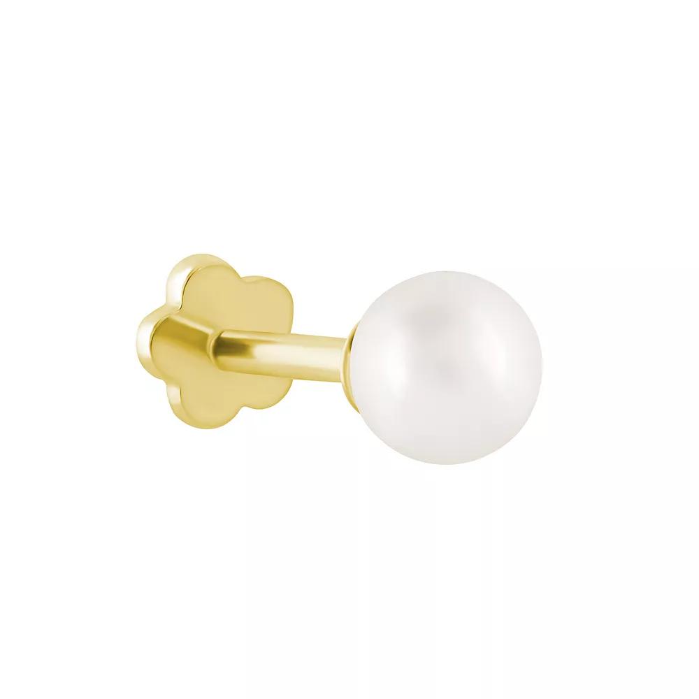 Celebration Gems 14k Gold 4 mm Freshwater Cultured Pearl Labret Stud, Women's Product Image