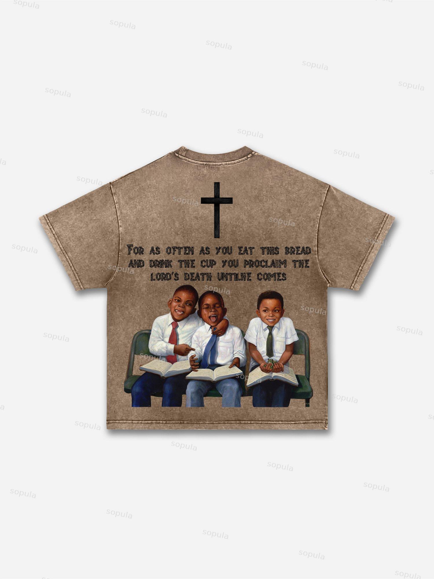 First Sunday Retro Graphic Print Acid Washed T-Shirt Product Image