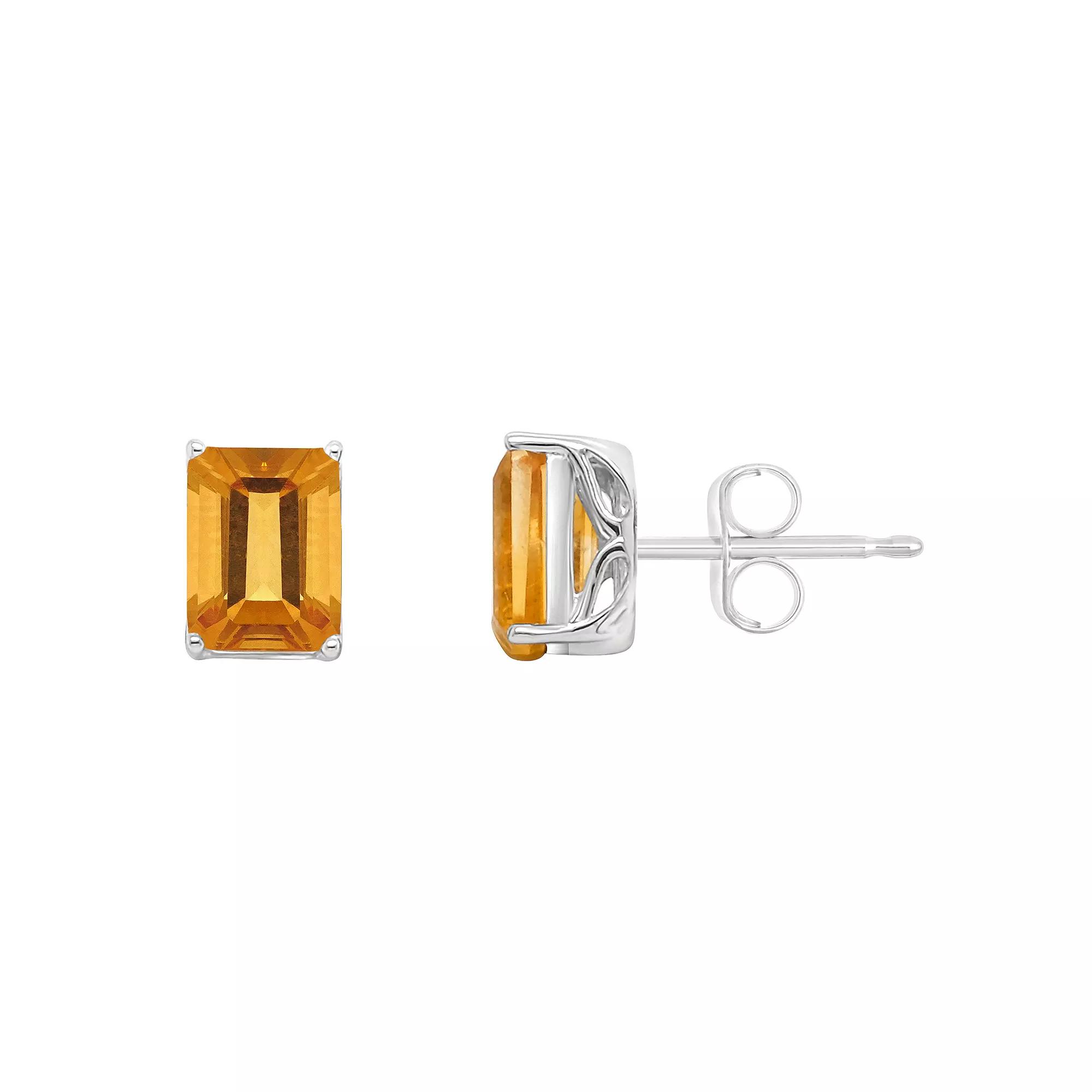 Alyson Layne 14k Gold Emerald Cut Citrine Stud Earrings, Women's, 14k White Gold Product Image