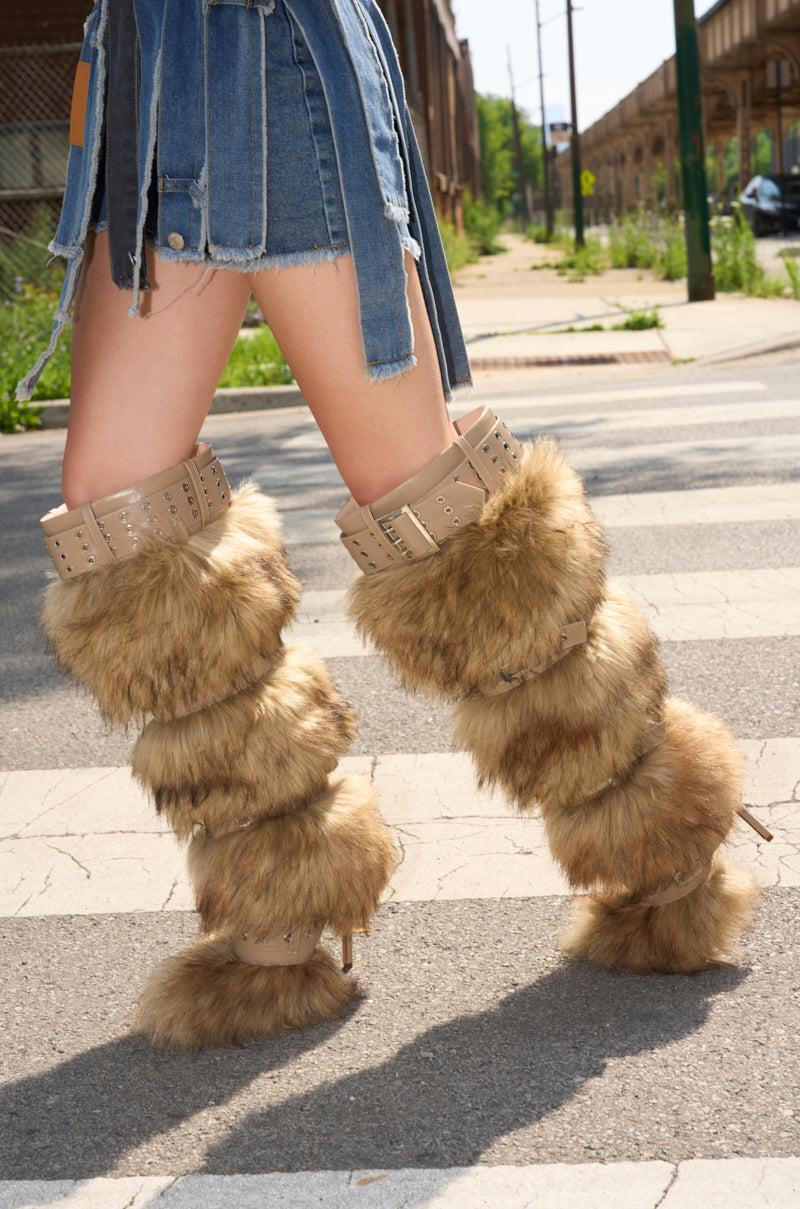 AZALEA WANG AMALBERT BROWN MULTI FUR AND BUCKLES BOOT Product Image