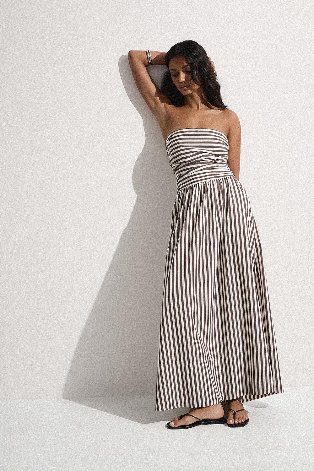Vera Maxi Dress Norway Stripe Espresso - Final Sale Product Image