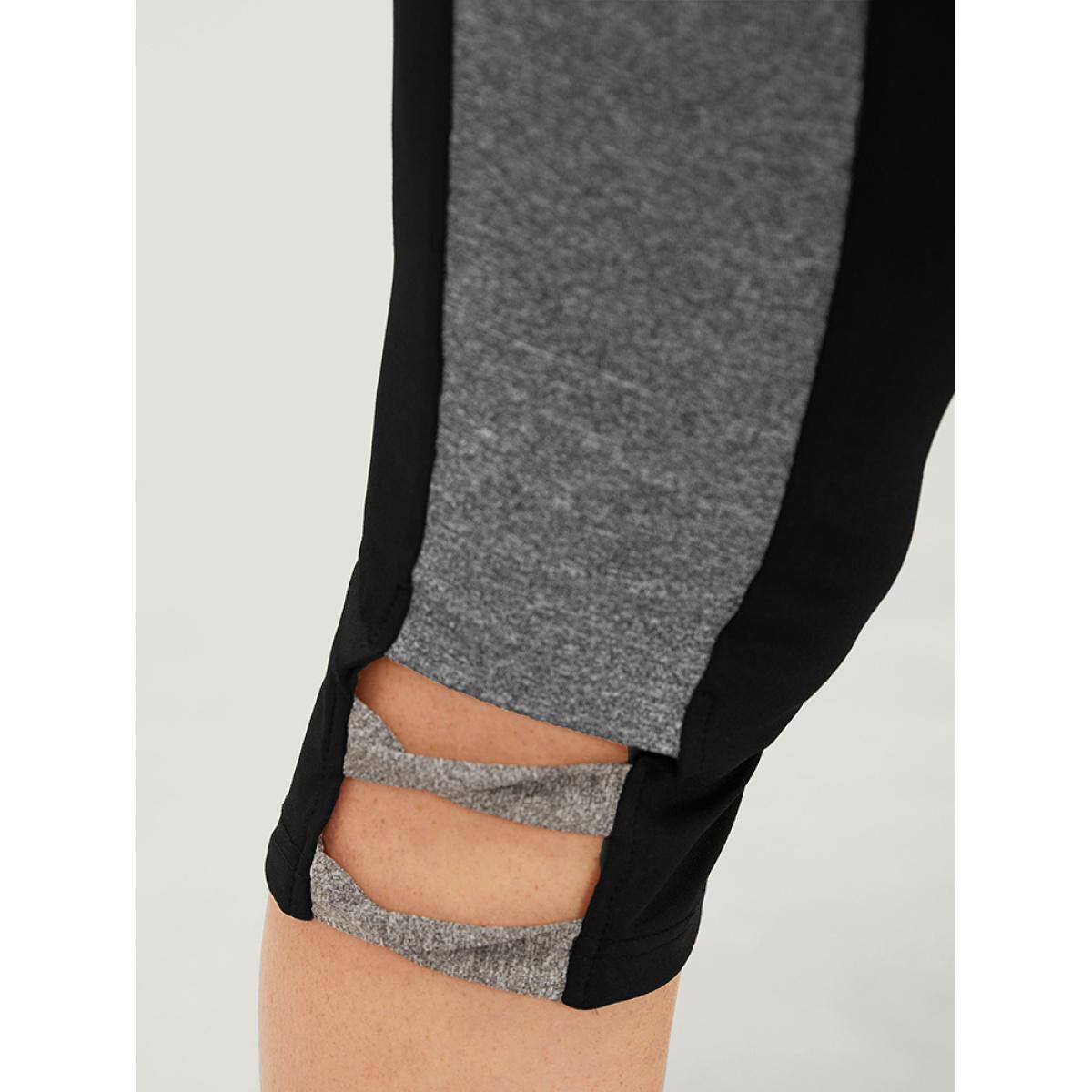 Plus Size Two Tone Cut Out Skinny Leggings Women Black Casual High stretch Skinny High Rise Dailywear Leggings BloomChic 12/L Product Image