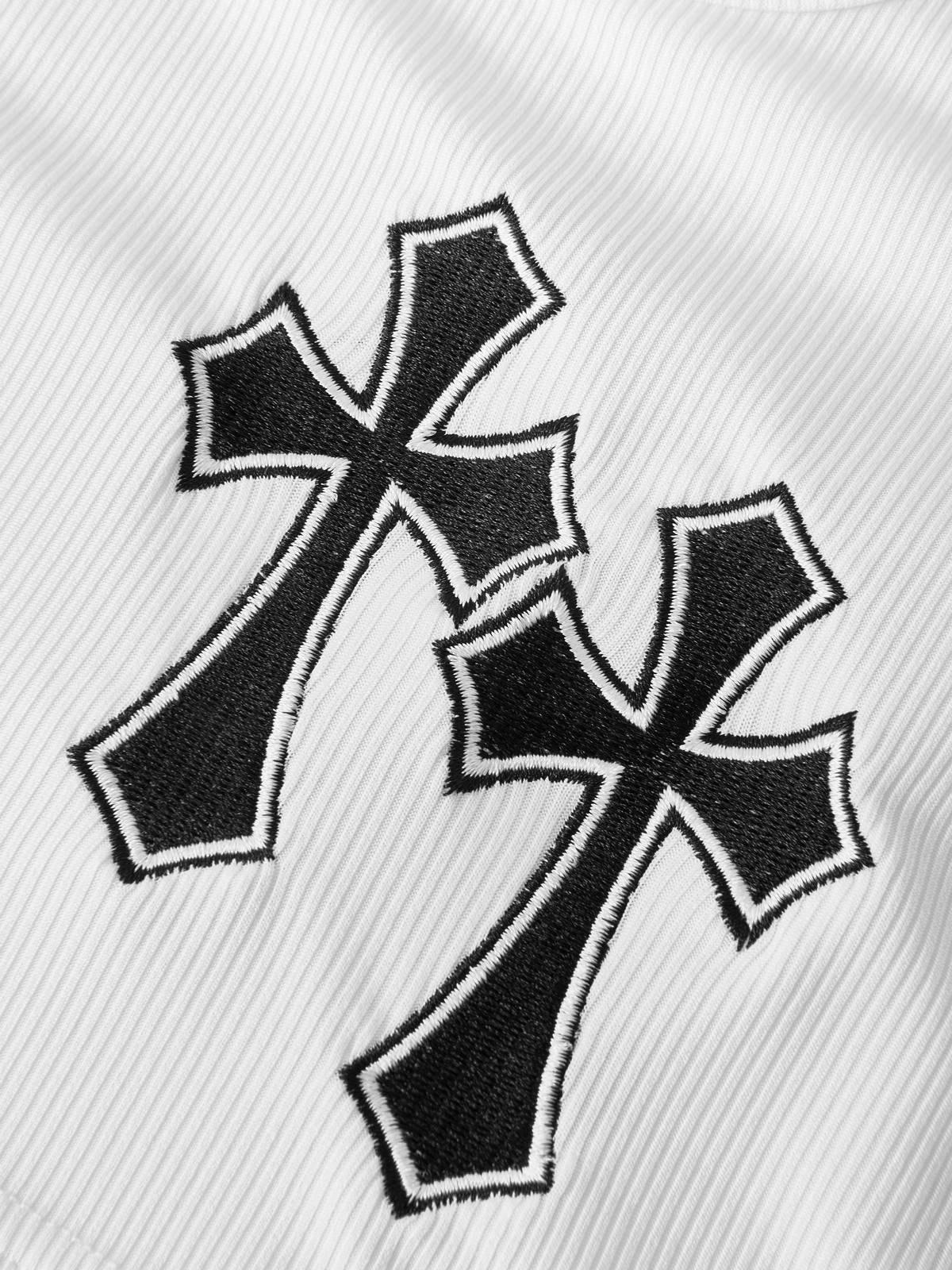 Cross Embroidered Ribbed Knit Crop Top Product Image