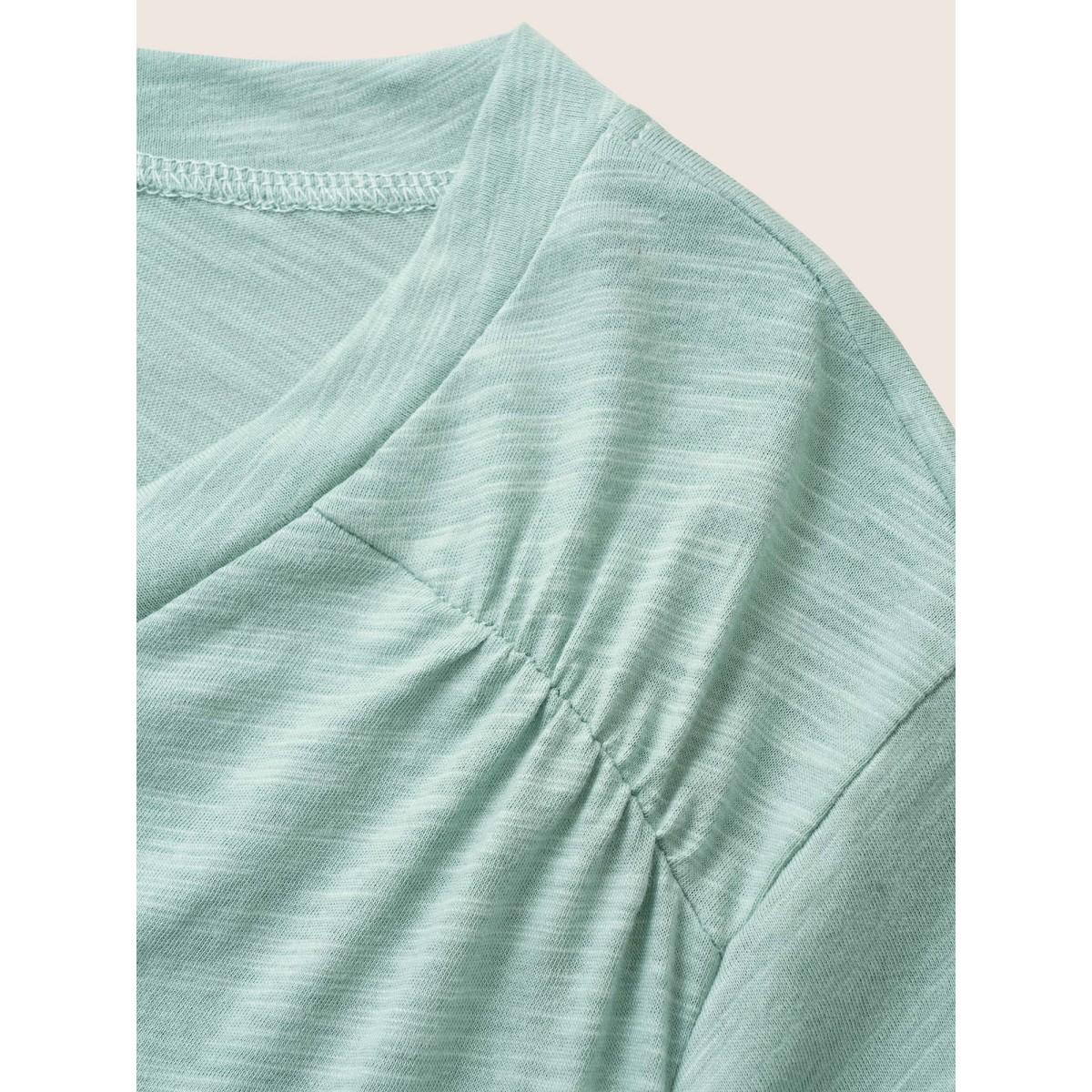 Plus Size Plain Ruffle Sleeve Heather V Neck T-shirt Mint Women Casual Plain V-neck Everyday T-shirts BloomChic 18-20/2X Product Image