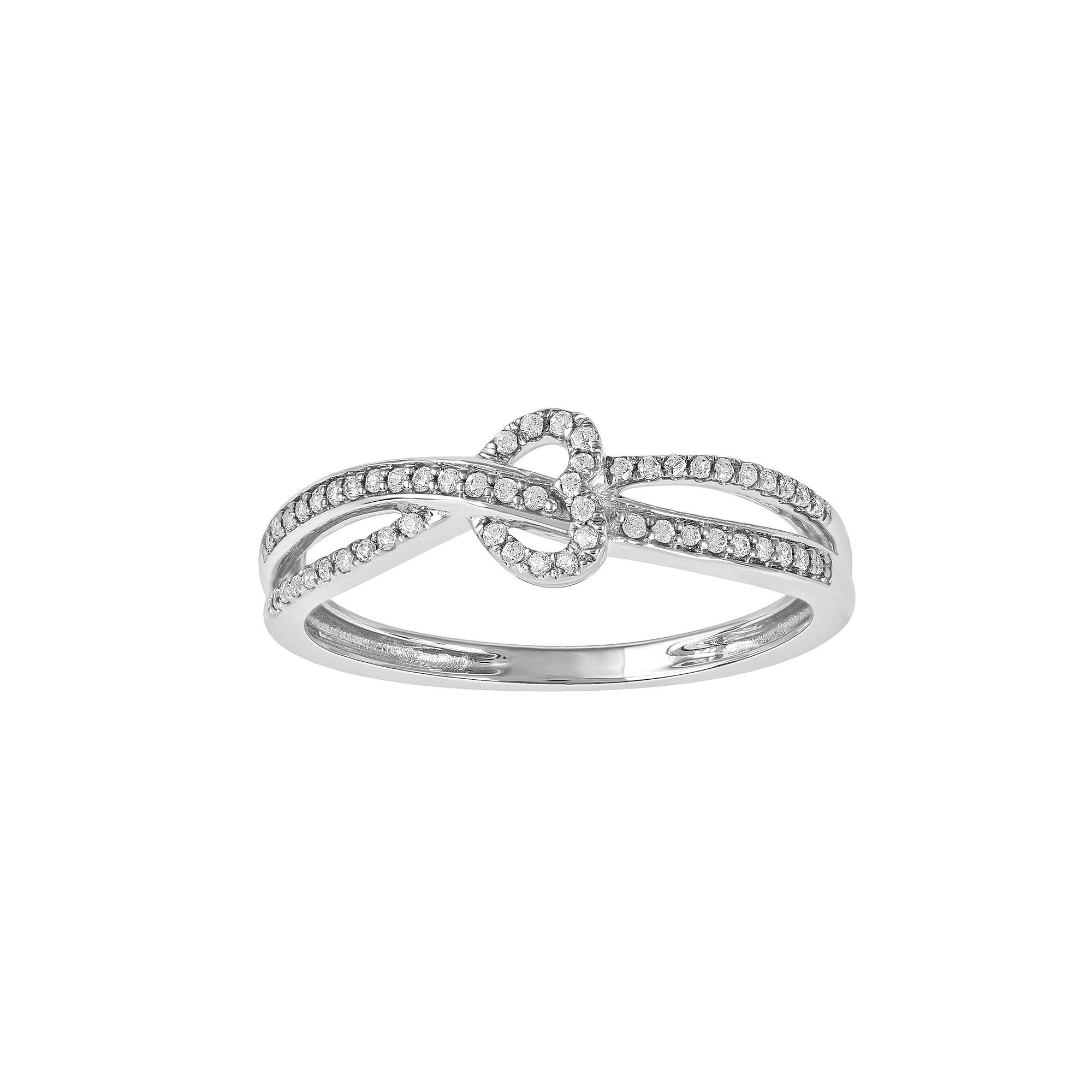 DeCouer Sterling Silver 1/6 Carat T.W. Diamond Heart Crisscross Ring, Women's, Size: 5, Silver Tone Product Image