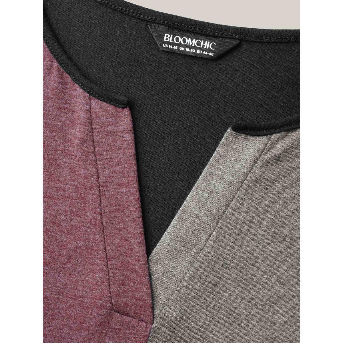 Plus Size Color Block Flowy Split Neck Tank Top Women Black Contrast Notched collar Casual Tank Tops Camis BloomChic 12/L Product Image