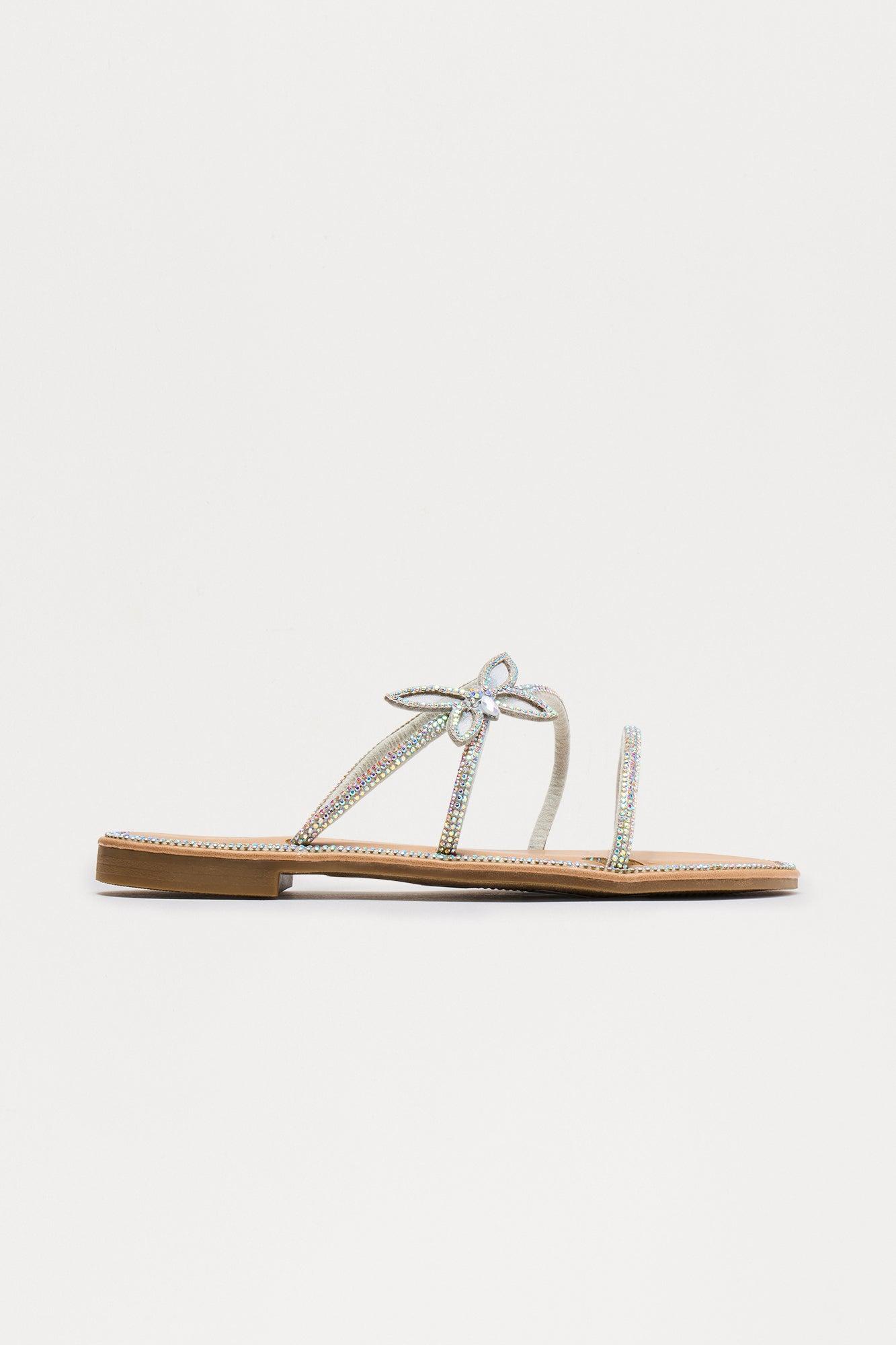 Jaydra Rhinestone Butterfly Sandals - Silver Product Image