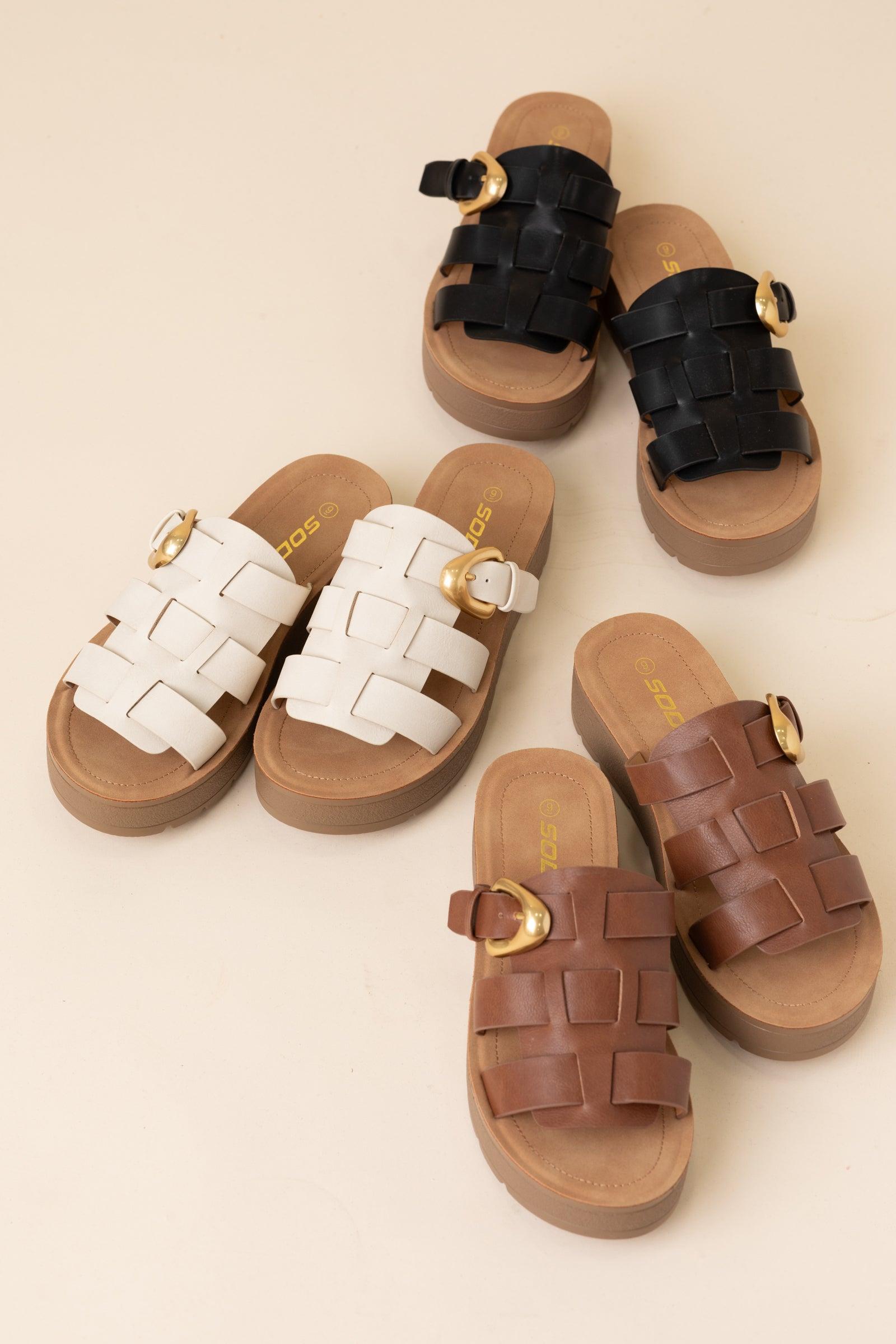 Platform Cage Slide On Sandal With Gold Buckle Product Image