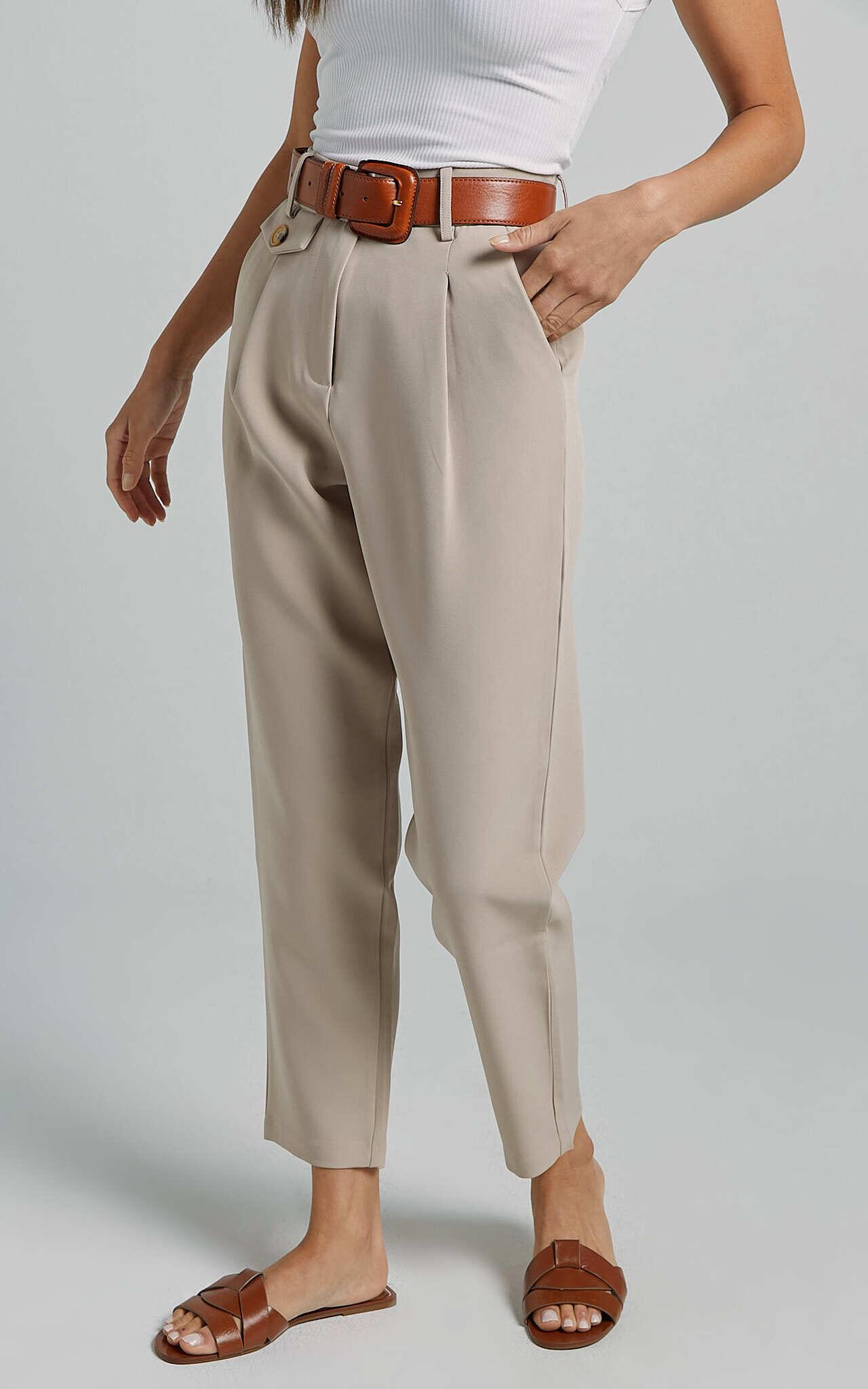Suri Cropped Pant - High Waisted Tapered Tailored Pant With Pocket Detail in Sand Product Image