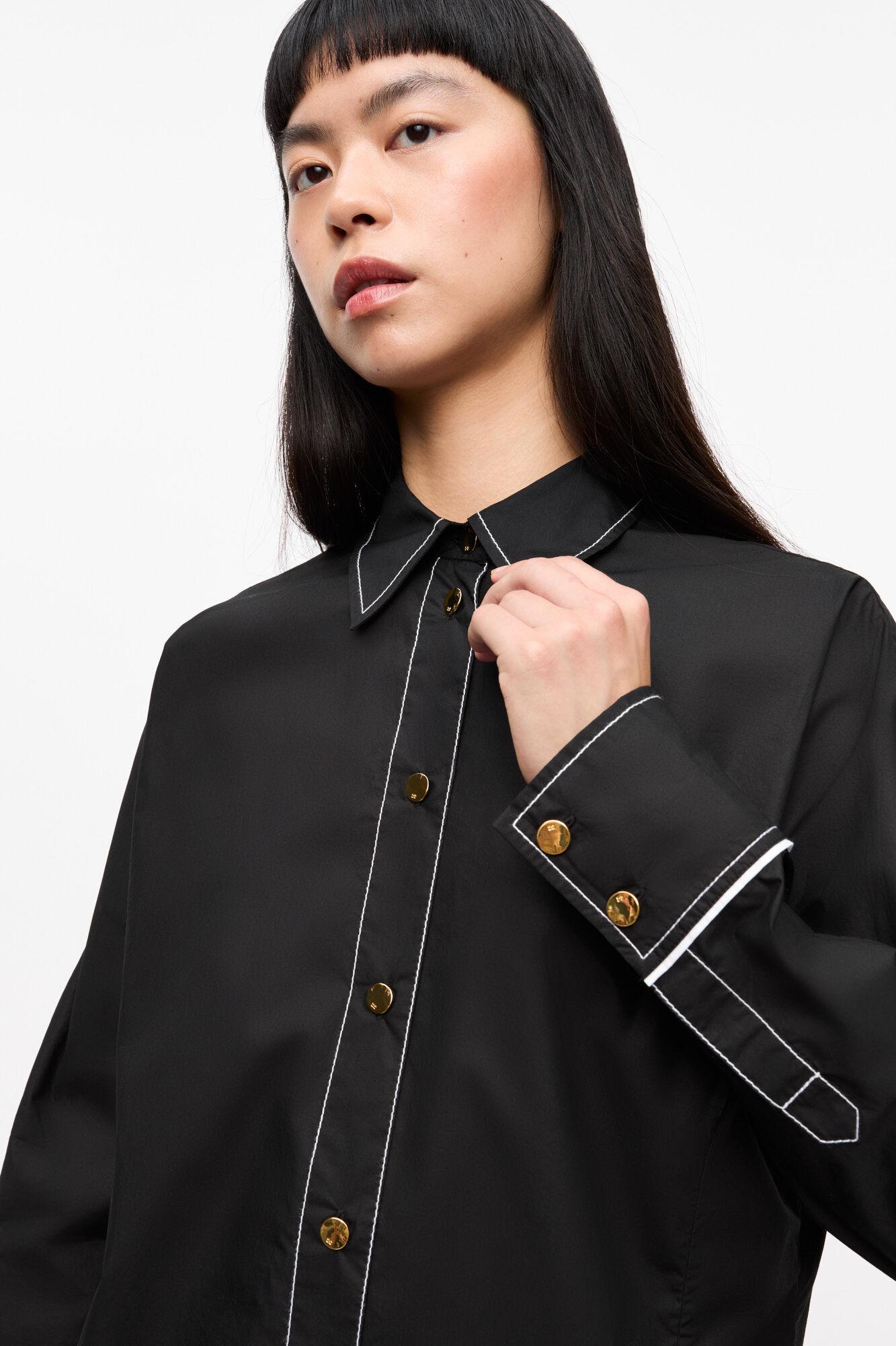 Black Cotton Poplin Raglan Shirt Product Image