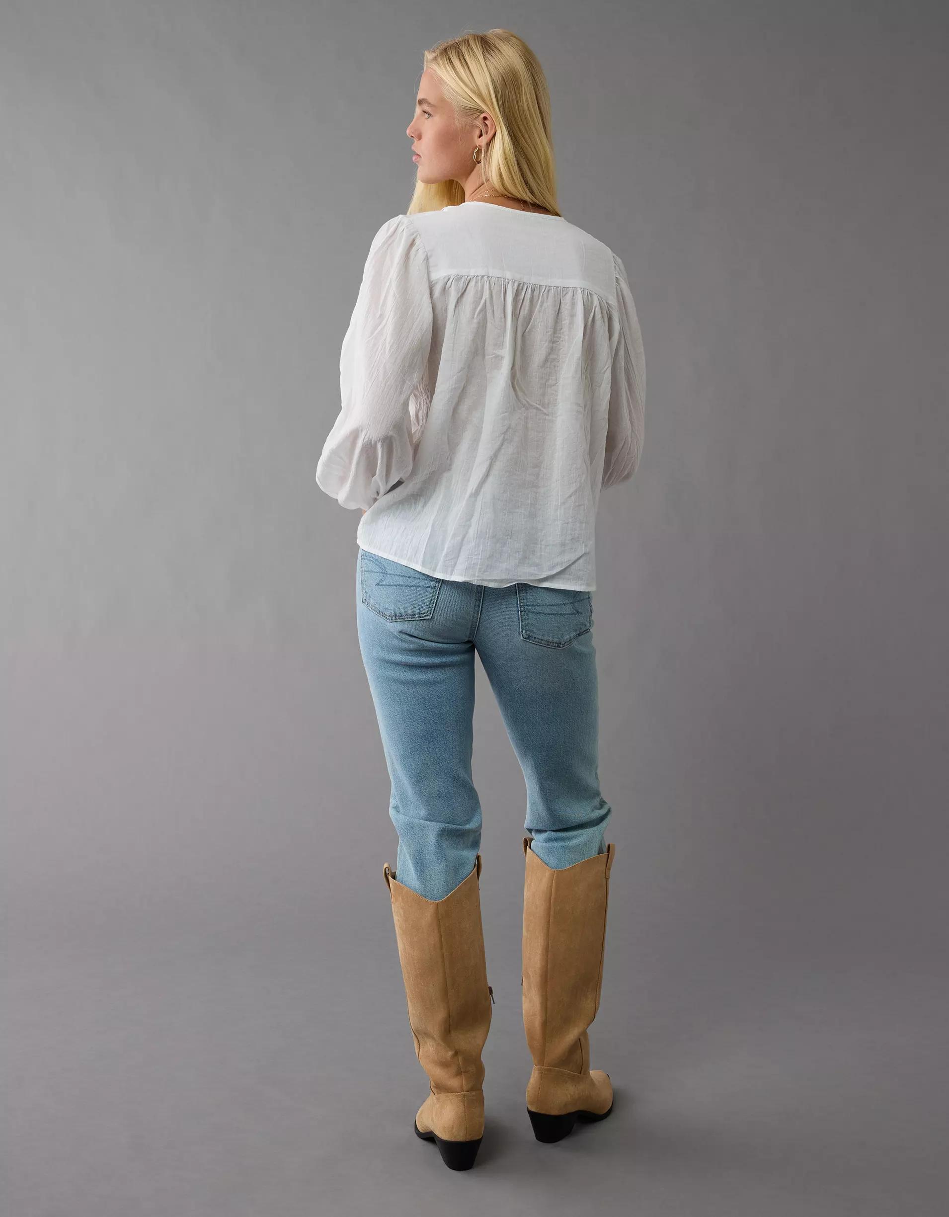 AE Long-Sleeve Breezy Boho Blouse Product Image