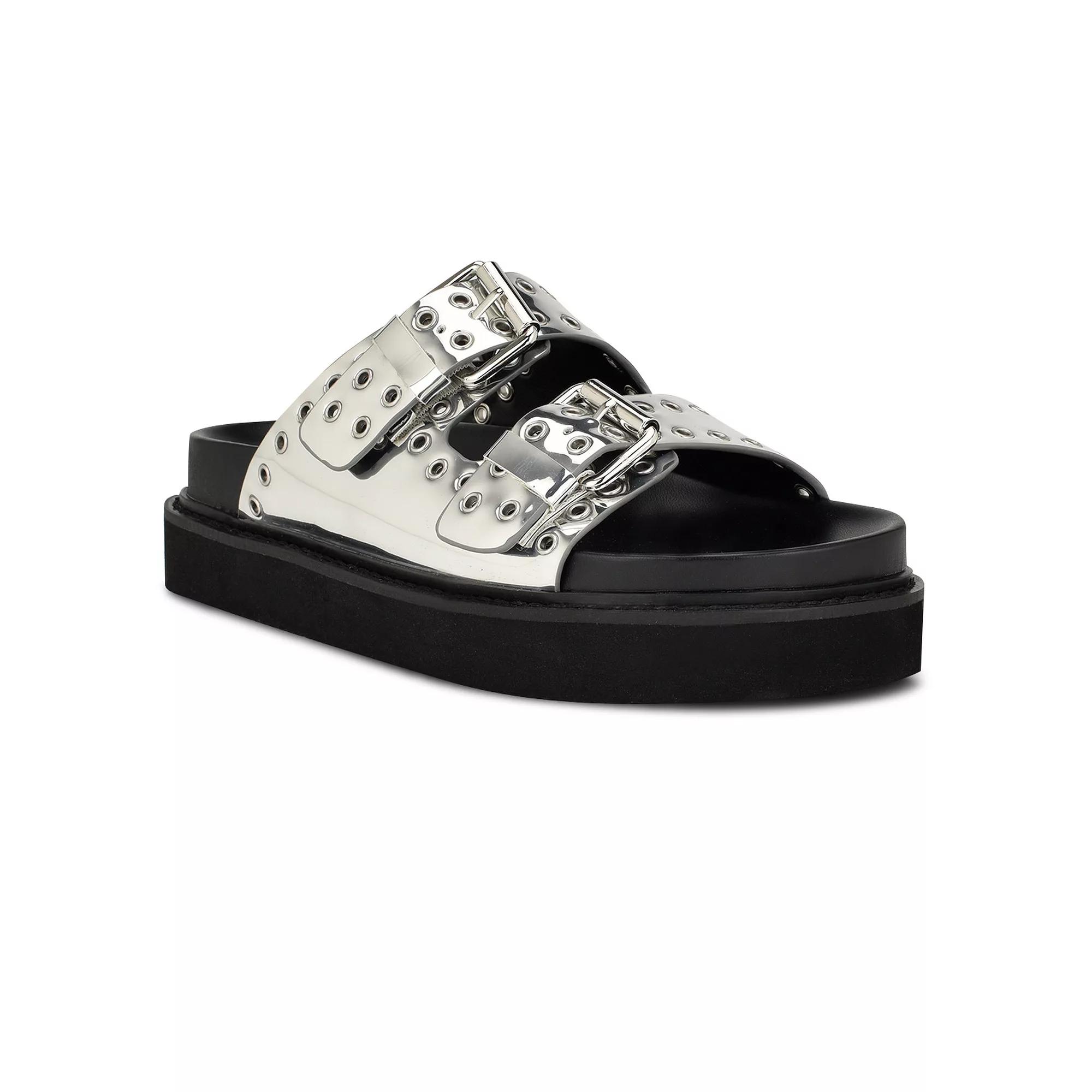 Nine West Eleny Womens Strappy Slip-on Sandals Silver Mirror Grey Product Image