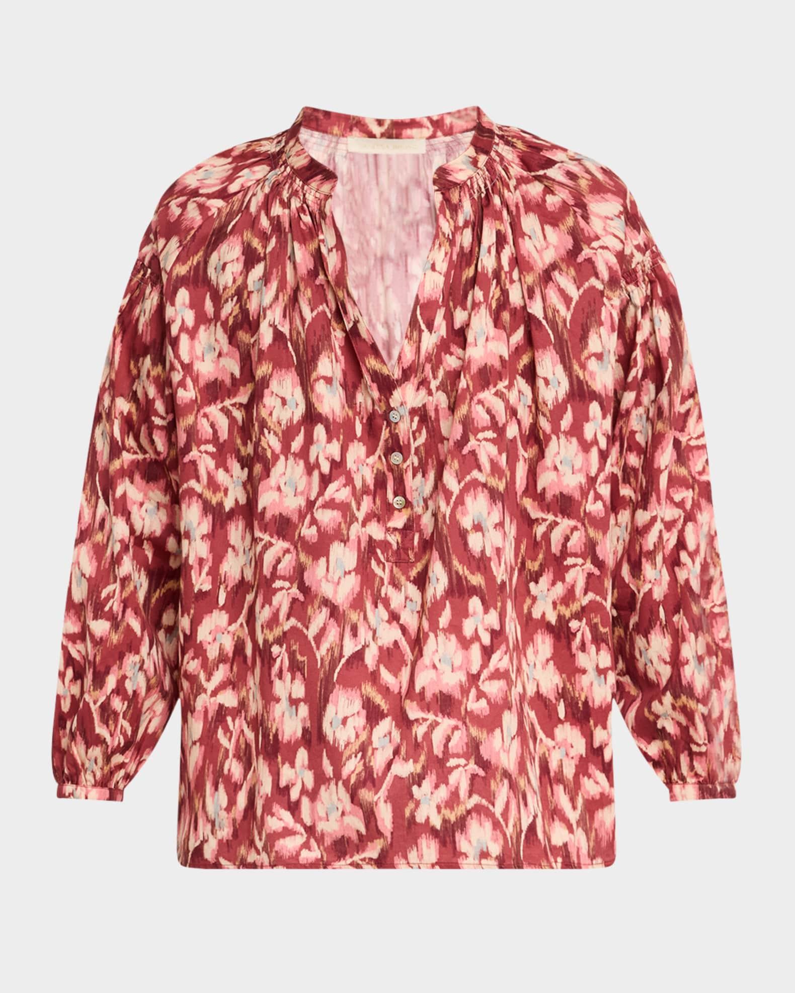 Nipoa Ruched Floral-Print Cotton Top Product Image