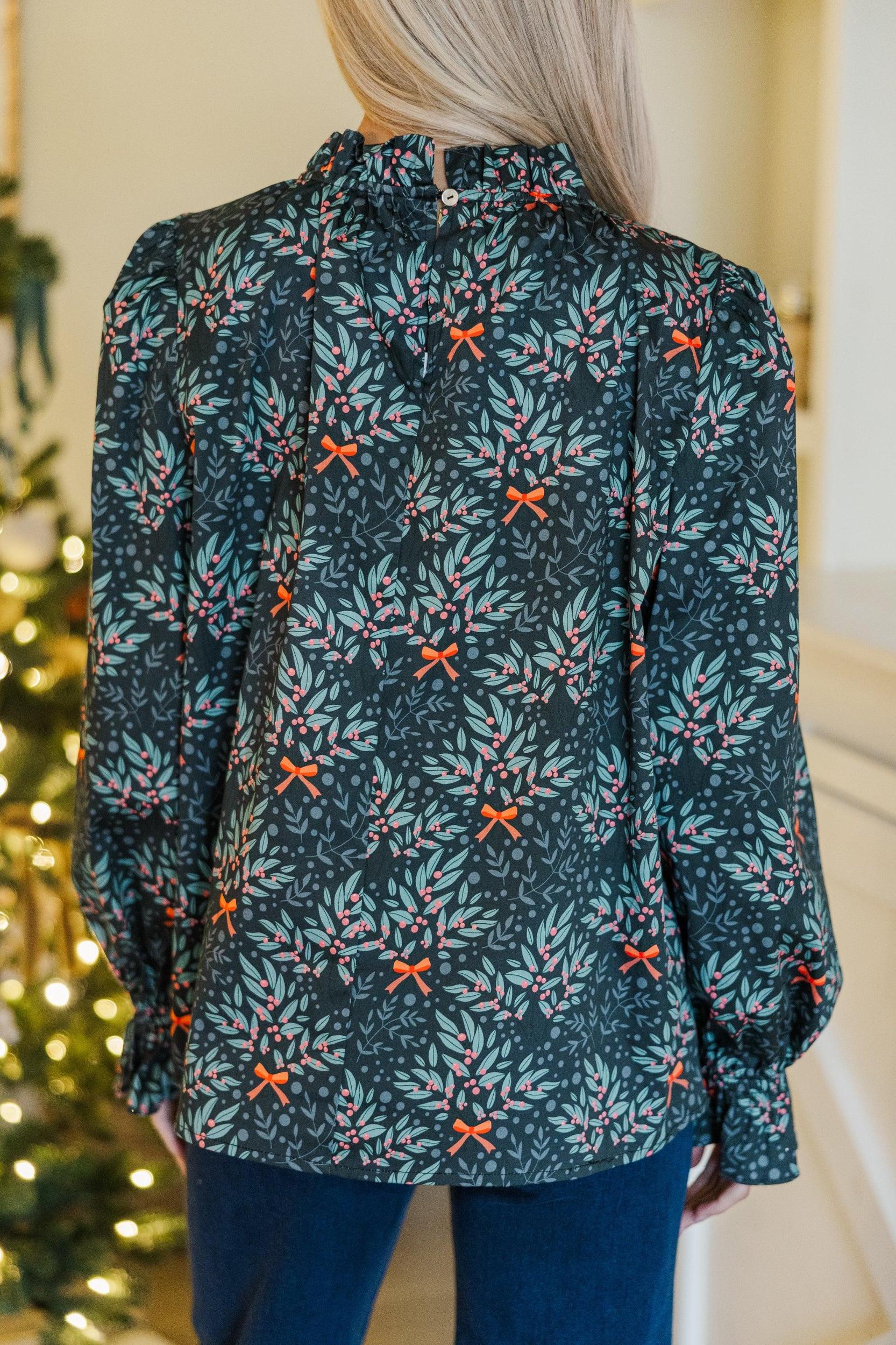 Tried And True Navy Floral Ruffled Blouse Female Product Image