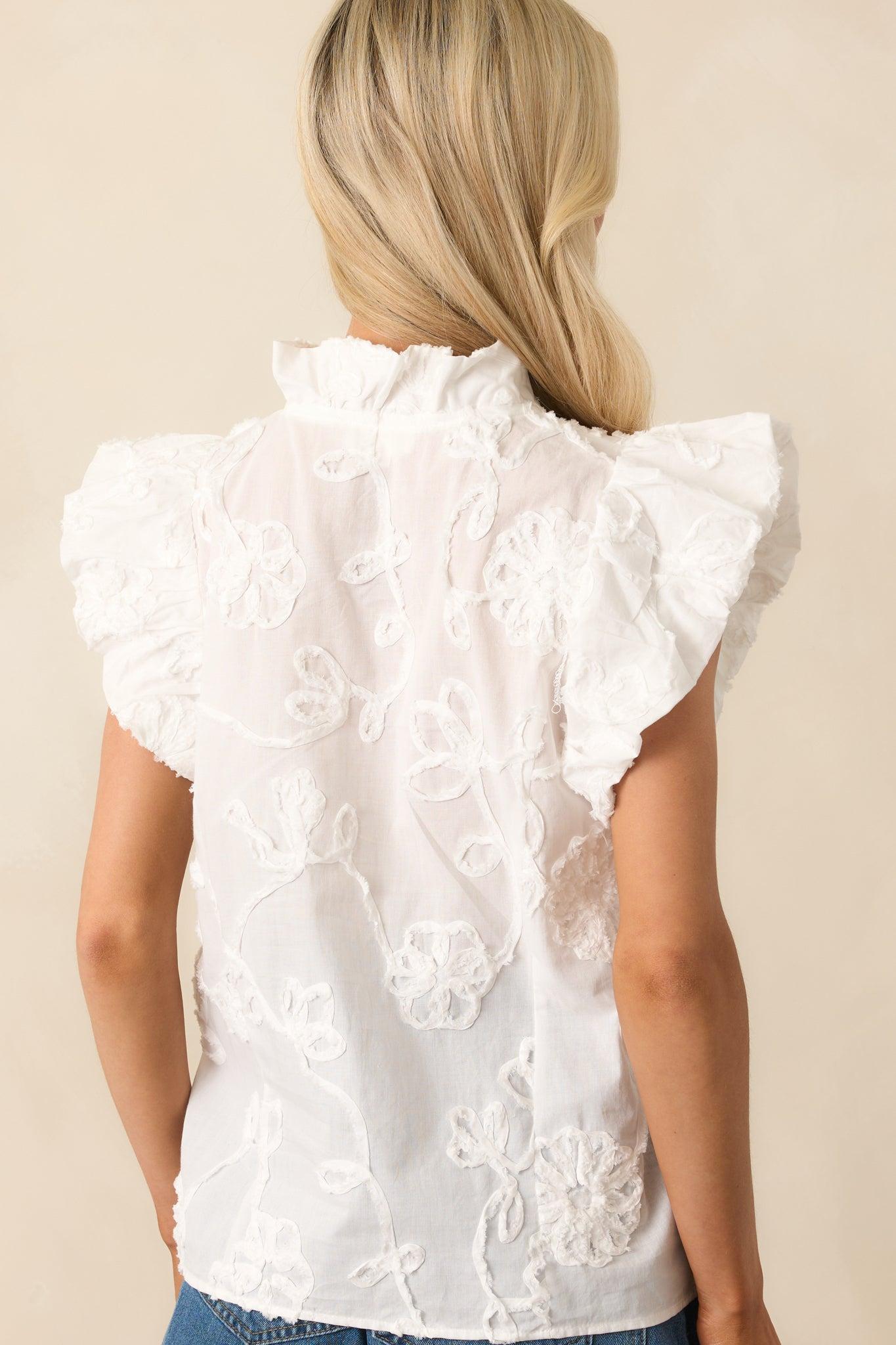 Quietly Captivating Ivory Floral Embroidered Cotton Button Front Top Product Image